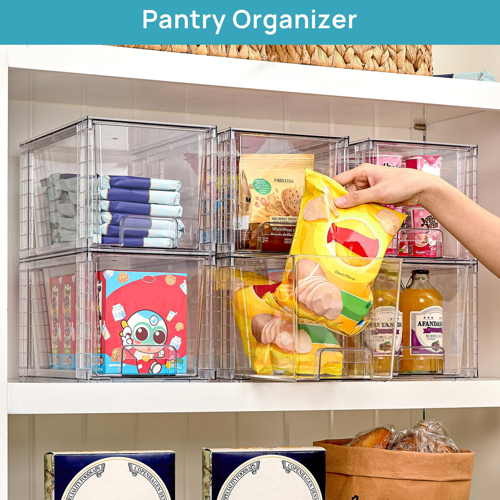 Vtopmart 4 Pack Large Stackable Storage Drawers,Easily Assemble Acrylic Bathroom Closet Undersink Organizers and Storage,Plastic Bins for Kitchen Cabinets,Pantry,Makeup,Medicine Organization