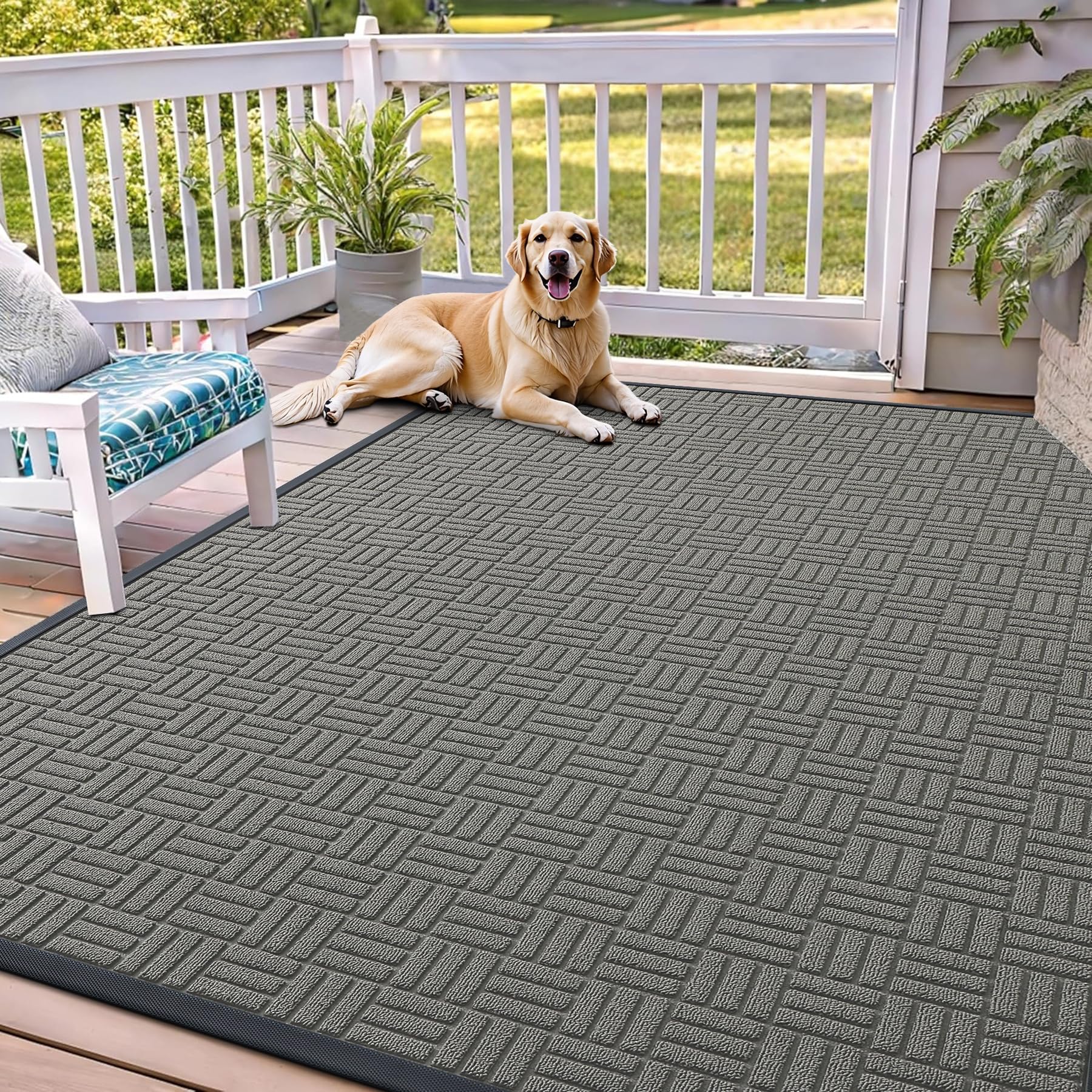 OLANLY Front Door Mat Outside Entrance 29.5x17, Absorbent, Heavy Duty Sturdy Natural Rubber Doormat Indoor Outdoor, Stain and Fade Resistant, Non-Slip Backing Low Profile Floor Mat for Entryway, Grey