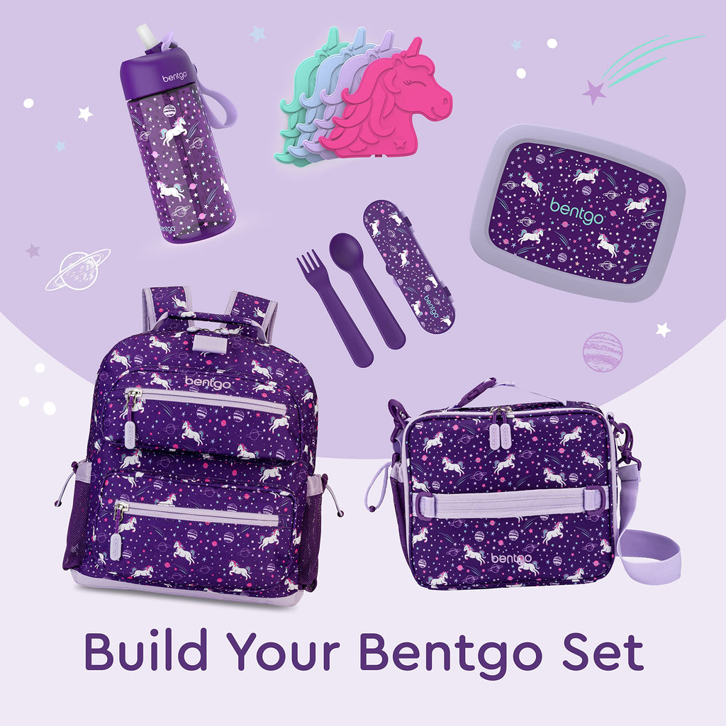 Bentgo Kids Utensil Set - Reusable Plastic Fork, Spoon & Storage Case BPA-Free Materials, Easy-Grip Handles, Dishwasher Safe Ideal for School Lunch, Travel, Outdoors (Rainbows and Butterflies)