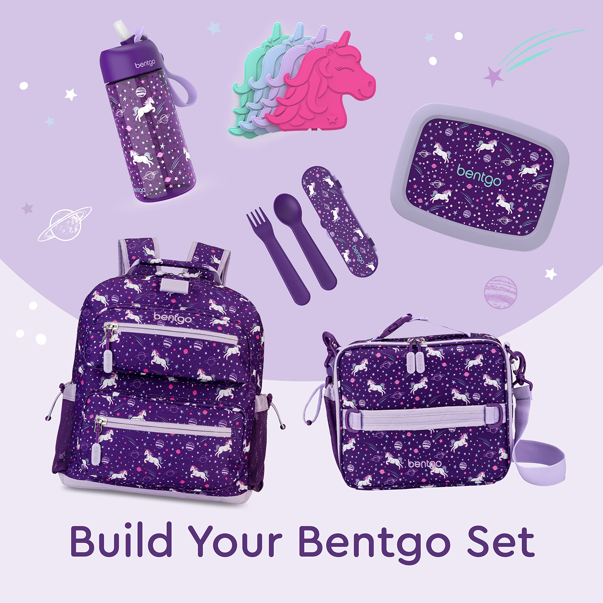 Bentgo Kids Utensil Set - Reusable Plastic Fork, Spoon & Storage Case BPA-Free Materials, Easy-Grip Handles, Dishwasher Safe Ideal for School Lunch, Travel, Outdoors (Rainbows and Butterflies)