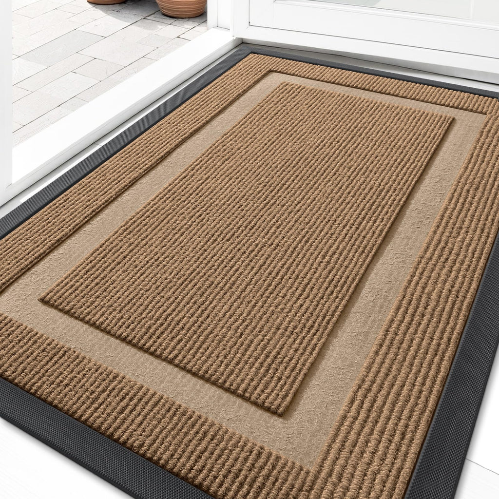 OLANLY Front Door Mat Indoor Outdoor Entrance, Waterproof All-Season, All-Weather Doormat, Sturdy Natural Rubber, Fade Resistant, Low Profile, Easy Clean Patio Porch Entryway Mat, 29.5x17, Black