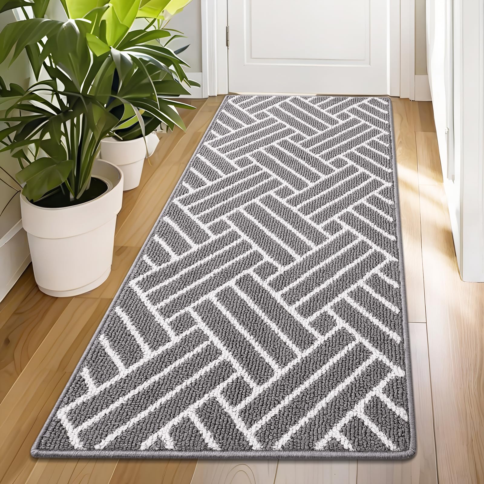 OLANLY Indoor Door Mat, 32x20 Inch, Dirt Resistant and Absorbent, Non-Slip Rubber Backing Floor Mats, Easy Clean Low-Profile Doormat for Entryway, Front Door, and Inside Entrance, Grey