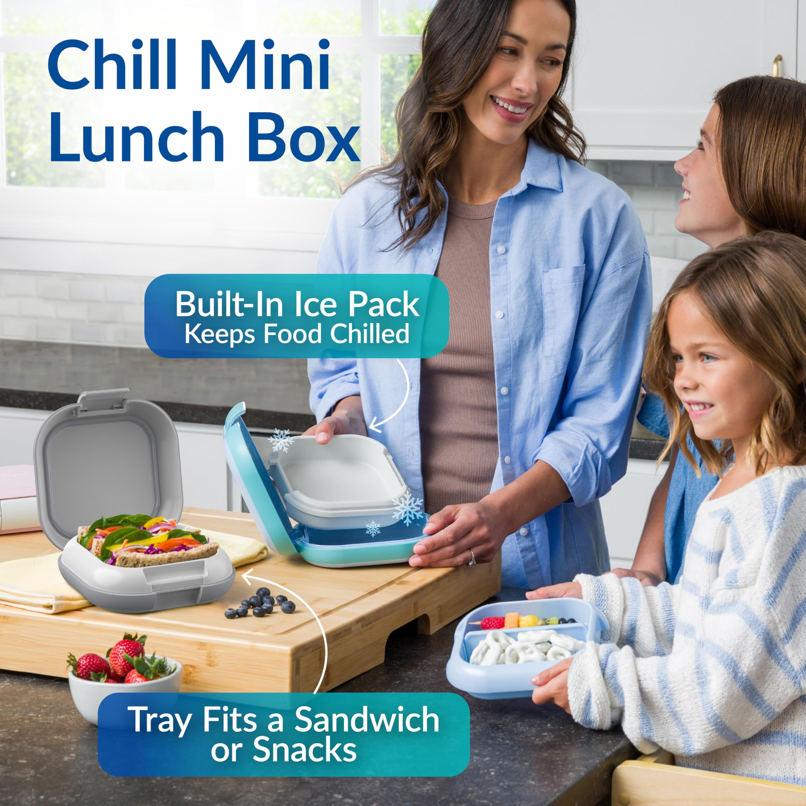 Bentgo Chill Mini Leak-Proof Lunch Box – Built-In Ice Pack Keeps Food Cold, 2.7-Cup Capacity for Snacks or a Sandwich, 3 or 4 Compartments, PFAS & BPA-Free, Ideal for Adults & Kids 3+ (Lilac Mist)