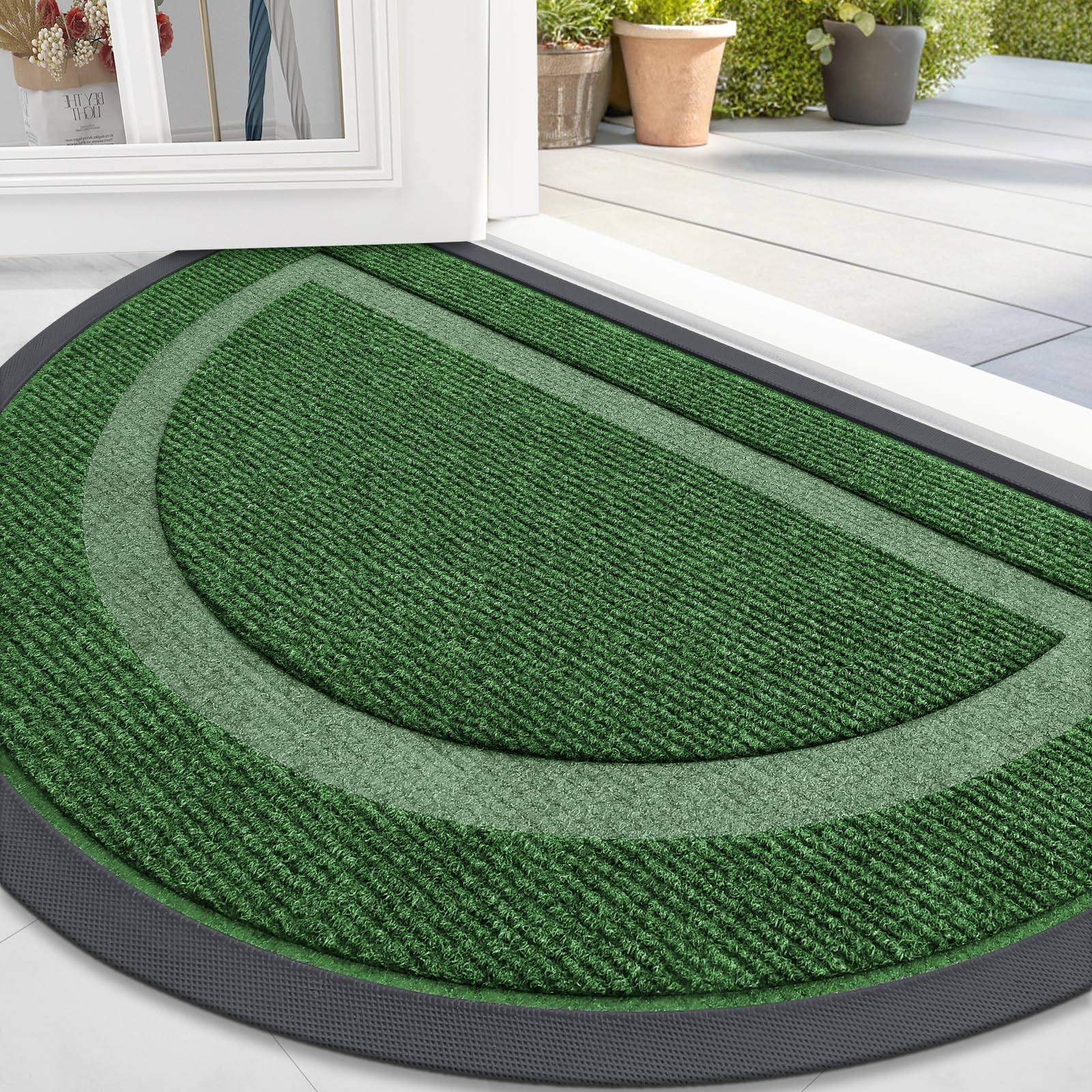 OLANLY Front Door Mat Indoor Outdoor Entrance, Waterproof All-Season, All-Weather Doormat, Sturdy Natural Rubber, Fade Resistant, Low Profile, Easy Clean Patio Porch Entryway Mat, 29.5x17, Black