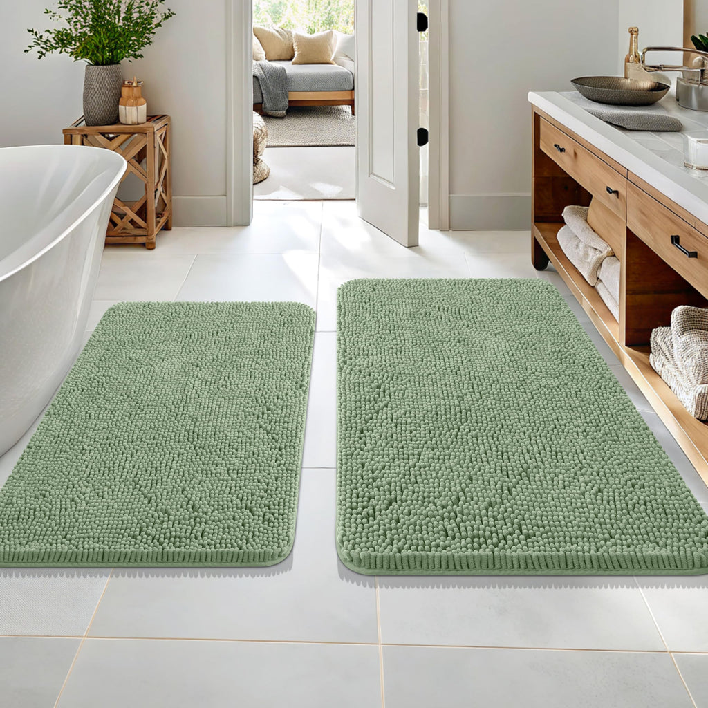OLANLY Bathroom Rugs Sets 2 Piece, Soft Absorbent Chenille Bath Mats and U-Shaped Contour Toilet Mat Area Rug Set, Machine Washable Bath Carpet, Home Decor Accessories(30"x20"+24"x20", Grey)