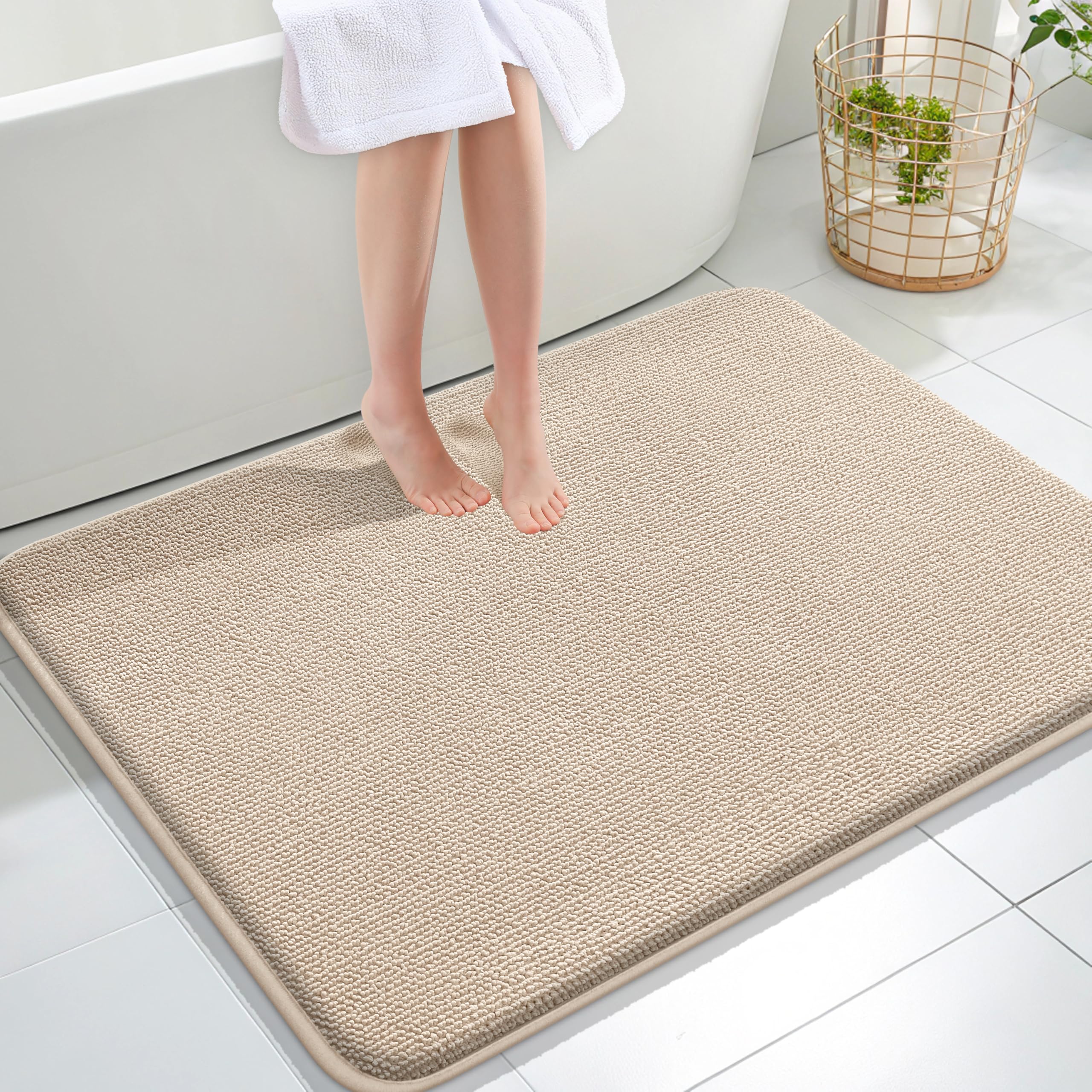 OLANLY Thick Memory Foam Bath Mat Rug 30x20, Extra Soft Absorbent Bathroom Rugs, Quick Dry Bath Mats, Non-Slip, Machine Washable Carpet for Bathroom, Tub and Shower, Home Decor Accessories, Grey