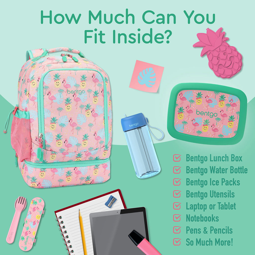 Bentgo Kids 2-in-1 Backpack & Insulated Lunch Bag - Durable 16” Backpack & Lunch Container in Unique Prints for School & Travel - Water Resistant, Padded & Large Compartments (Dinosaur)