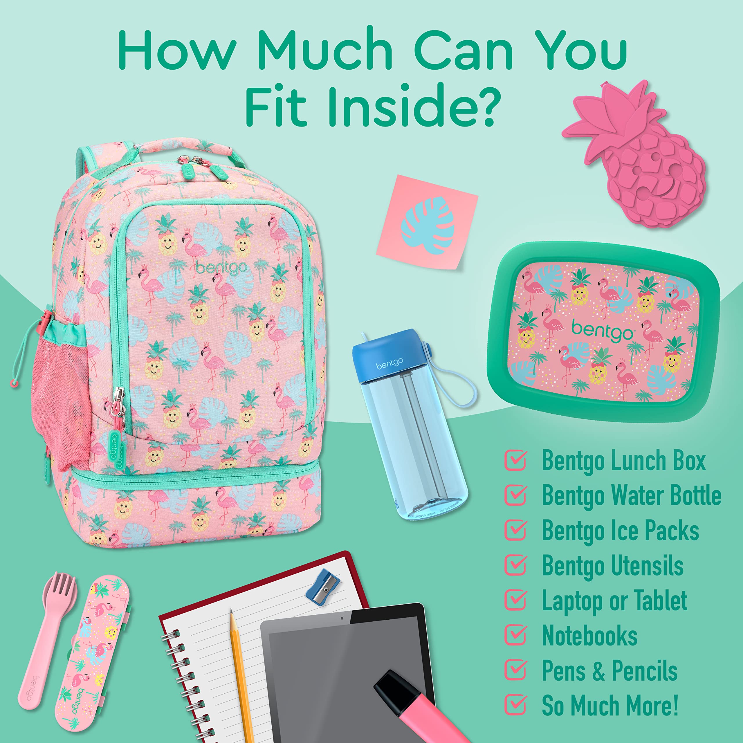 Bentgo Kids 2-in-1 Backpack & Insulated Lunch Bag - Durable 16” Backpack & Lunch Container in Unique Prints for School & Travel - Water Resistant, Padded & Large Compartments (Dinosaur)