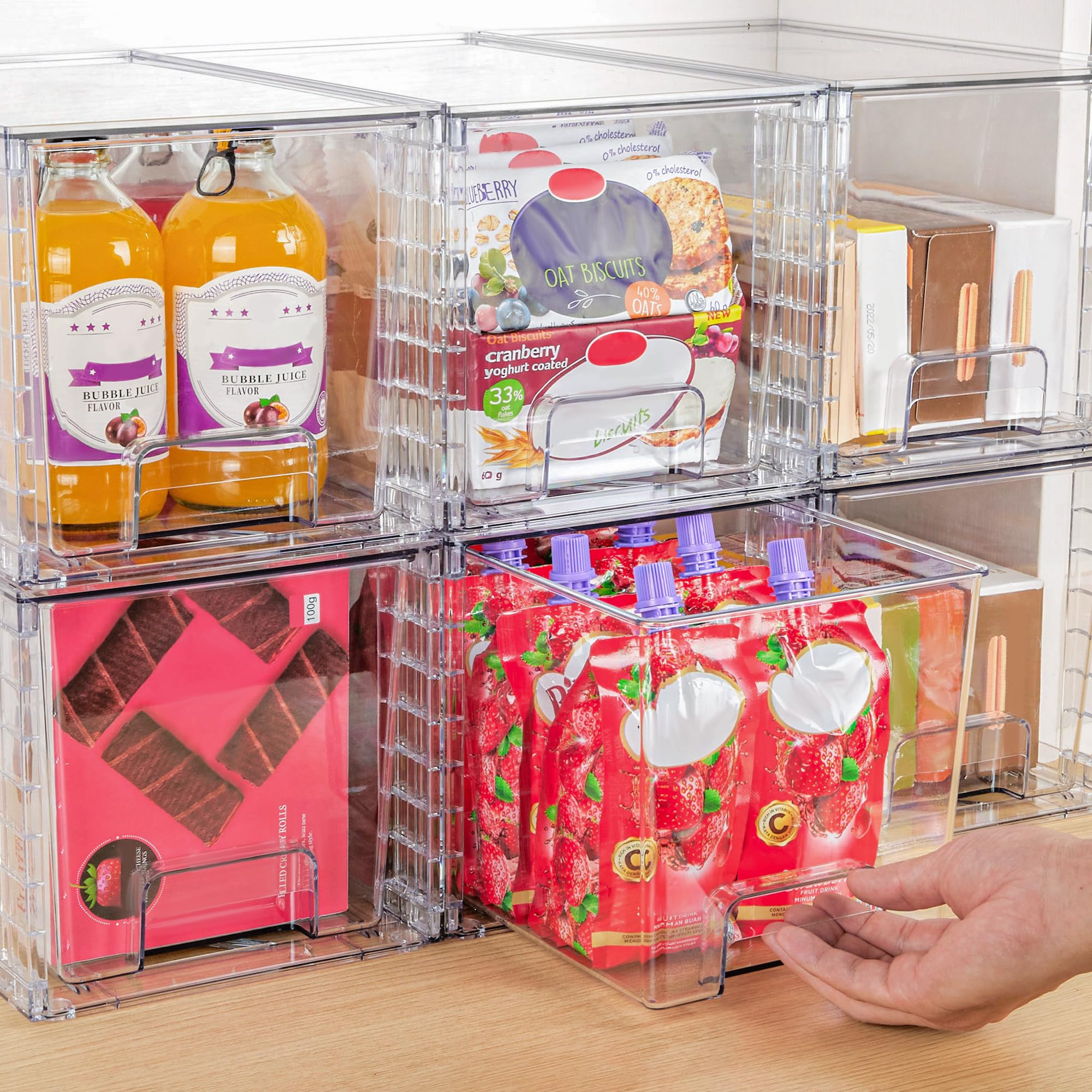 Vtopmart 4 Pack Large Stackable Storage Drawers,Easily Assemble Acrylic Bathroom Closet Undersink Organizers and Storage,Plastic Bins for Kitchen Cabinets,Pantry,Makeup,Medicine Organization