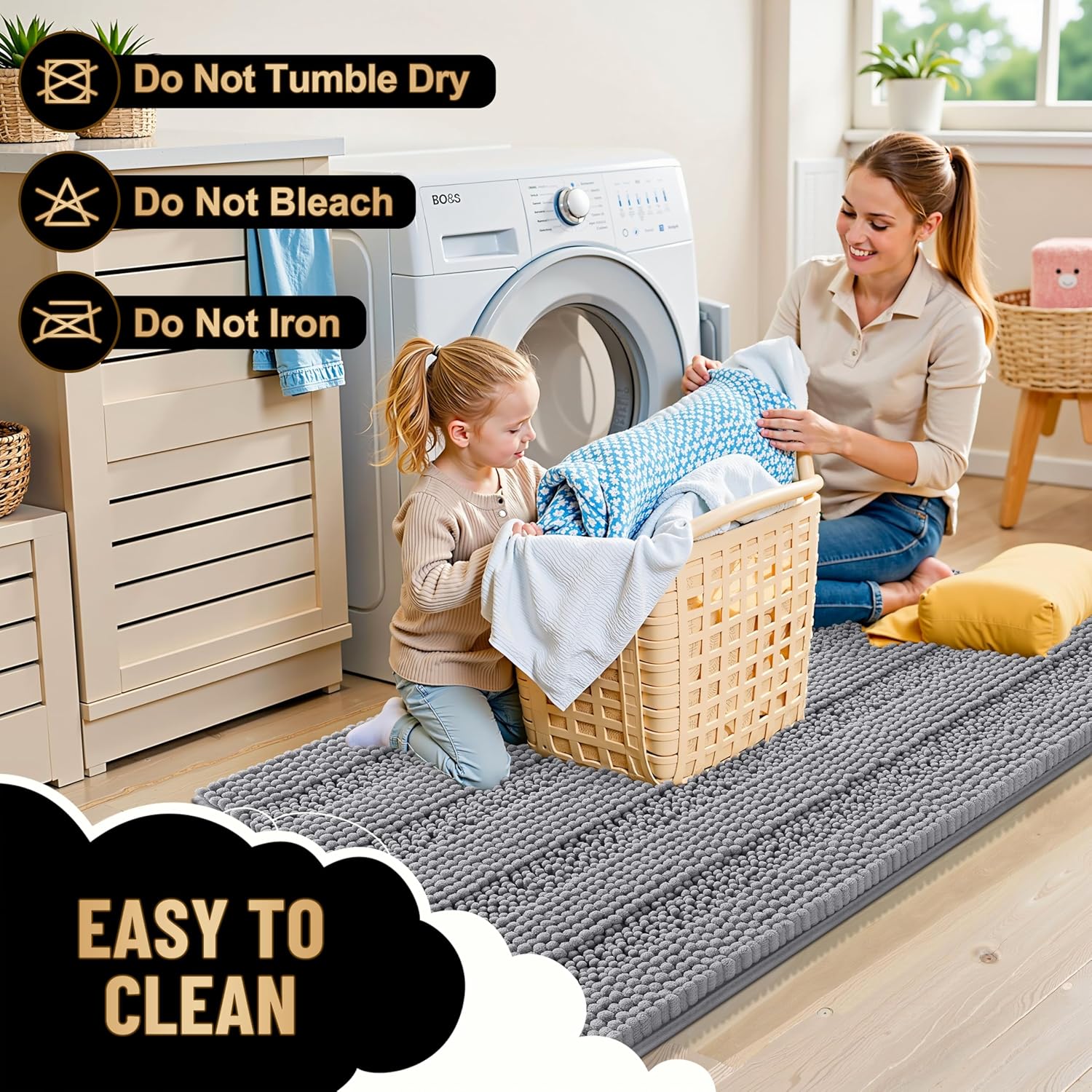 OLANLY Thick Bathroom Rugs 30x20, Extra Soft Absorbent Chenille Striped Bath Rugs, Rubber Backing, Machine Wash Dry, Bath Mats for Bathroom Floor, Tub and Shower, Home Decor Accessories, Grey