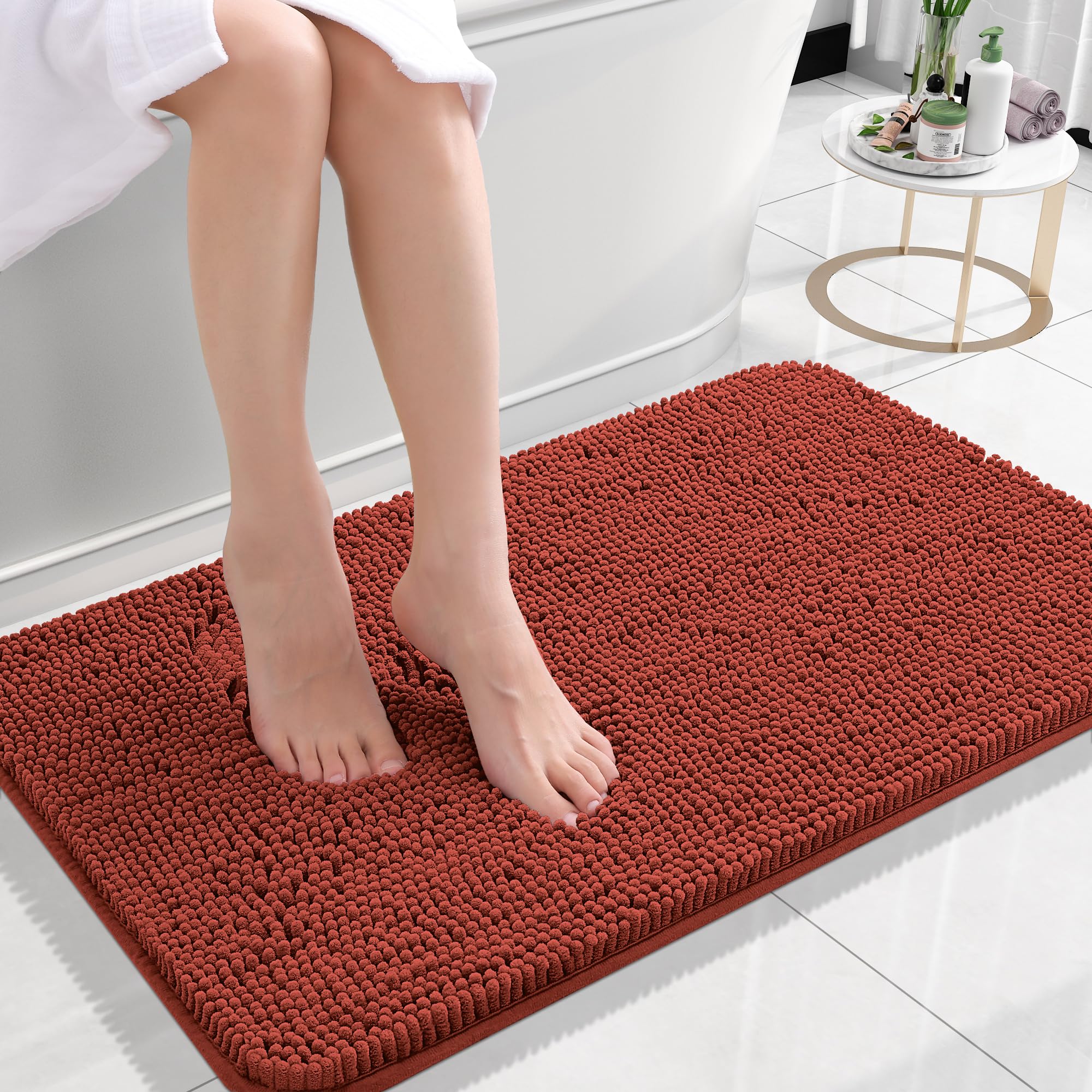 OLANLY Bathroom Rugs 30x20, Extra Soft Absorbent Chenille Bath Rugs, Rubber Backing Quick Dry, Machine Washable Bath Mats for Bathroom Floor, Tub and Shower, Home Decor Accessories, Grey