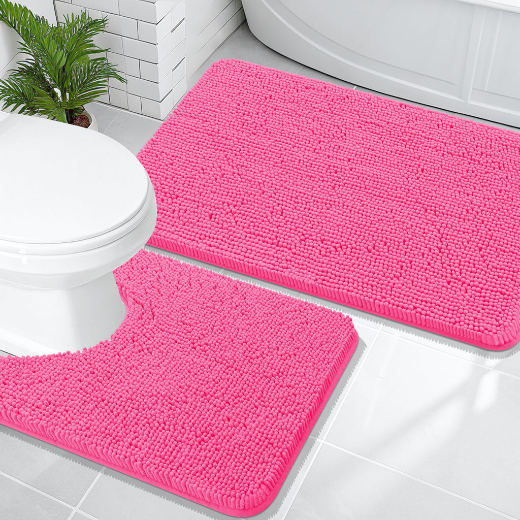 OLANLY Bathroom Rugs Sets 2 Piece, Soft Absorbent Chenille Bath Mats and U-Shaped Contour Toilet Mat Area Rug Set, Machine Washable Bath Carpet, Home Decor Accessories(30"x20"+24"x20", Grey)