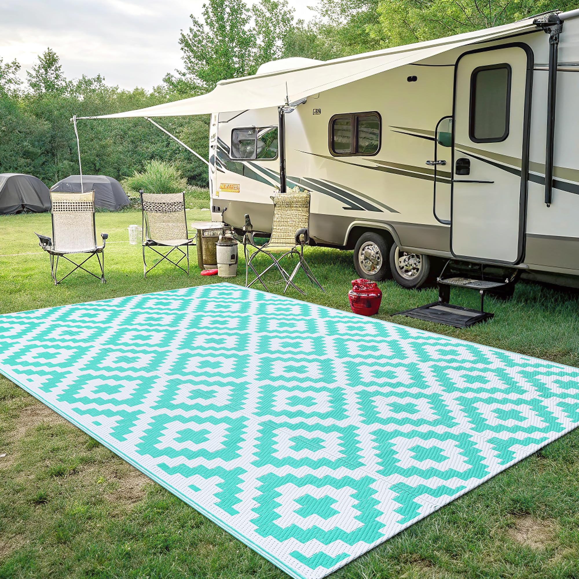 Smiry Waterproof Outdoor Rug 5x8 ft, Reversible Plastic Straw Patio Camping Rugs, Outdoor Indoor RV Mat Carpet for Patio, Outside Entry, Backyard, Deck, Bench, Picnic, Camper, Black & Beige