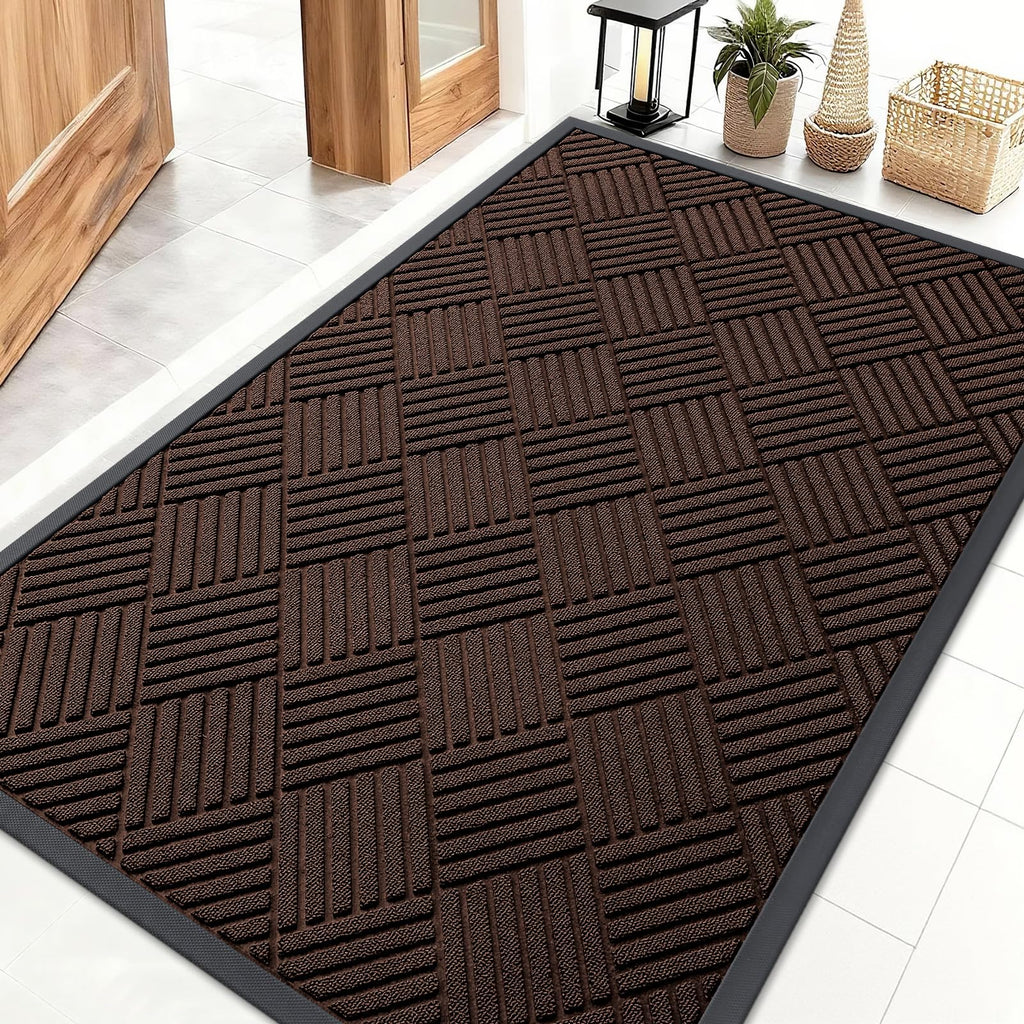 OLANLY Front Door Mat Outside Entrance 29.5x17, Absorbent, Heavy Duty Sturdy Natural Rubber Doormat Indoor Outdoor, Stain and Fade Resistant, Non-Slip Low Profile Floor Mat for Entryway, Grey Diamond