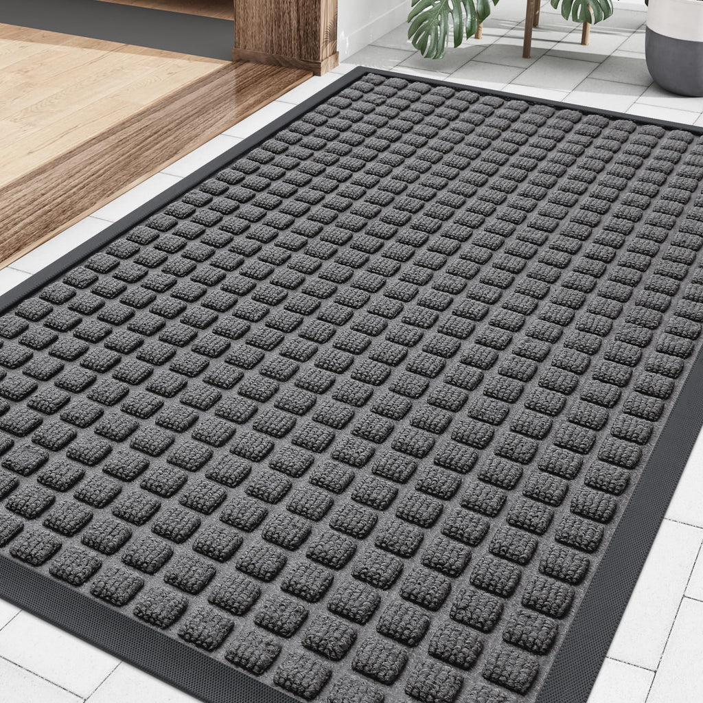 Smiry Front Door Mat Outside Entrance, Heavy Duty Natural Rubber Doormat, Non Slip, Trap Dirt and Moisture, Easy Clean, Low Profile Welcome Floor Mats for Indoor Outdoor Entry, 29.5x17 Inch, Black