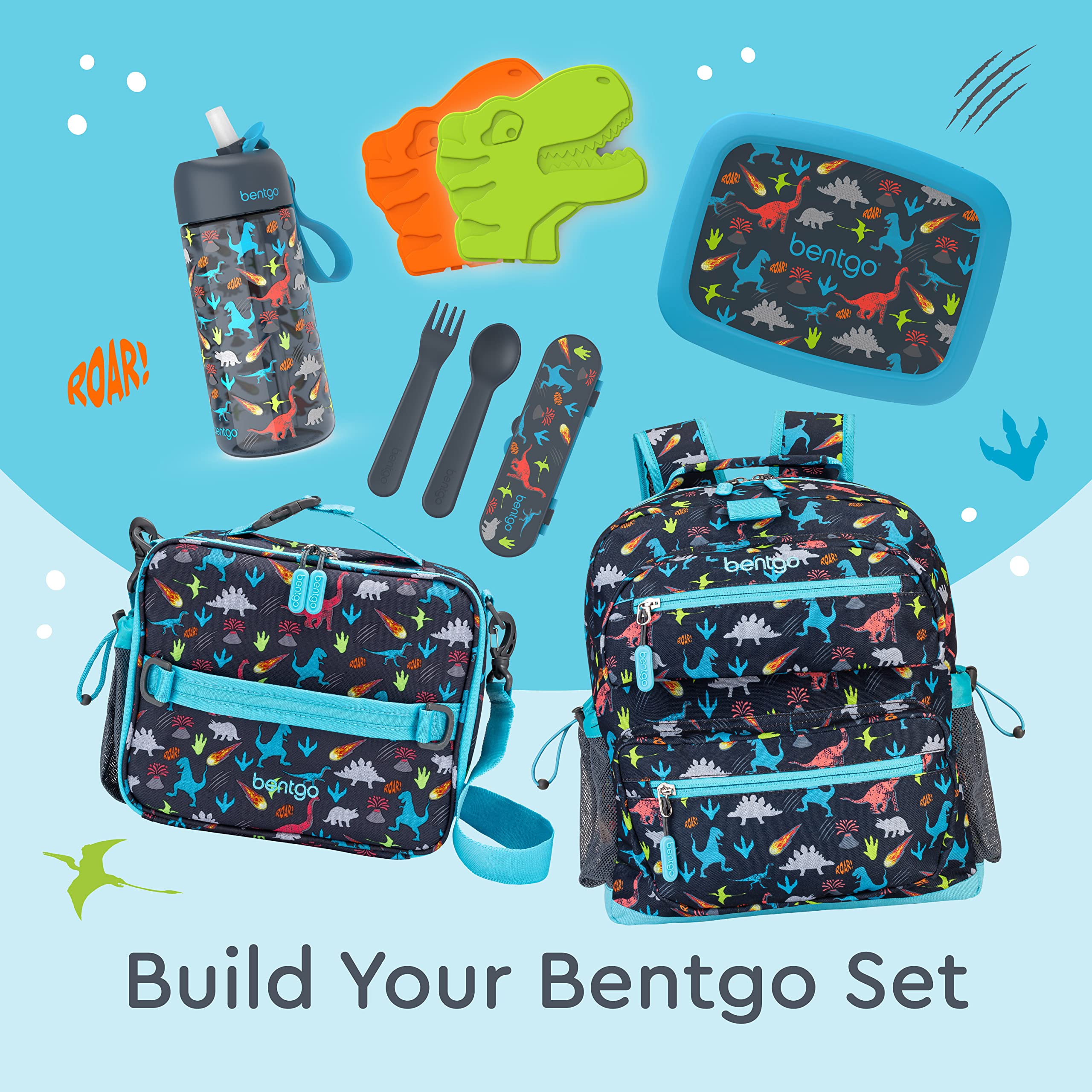 Bentgo Kids Utensil Set - Reusable Plastic Fork, Spoon & Storage Case BPA-Free Materials, Easy-Grip Handles, Dishwasher Safe Ideal for School Lunch, Travel, Outdoors (Rainbows and Butterflies)