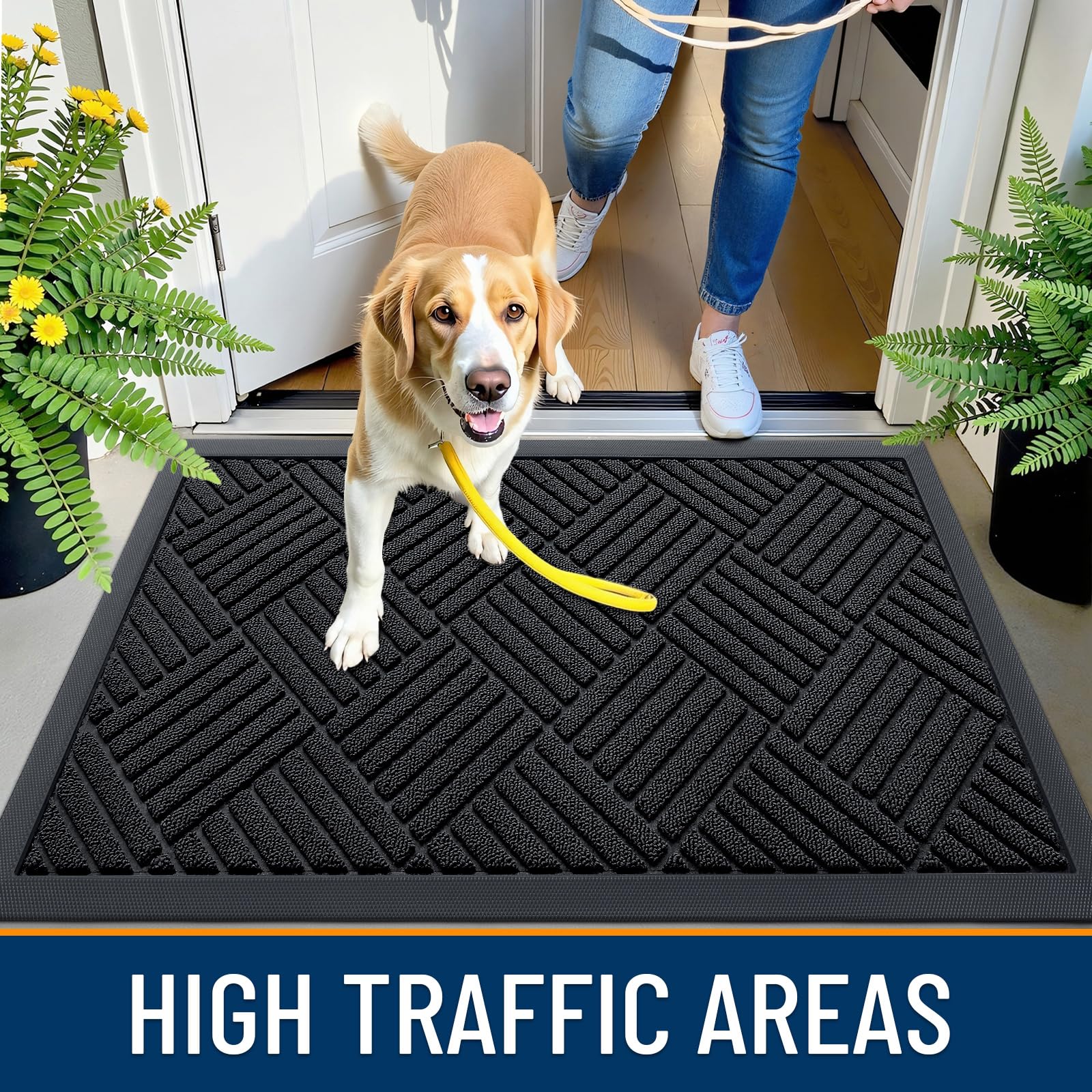 OLANLY Front Door Mat Outside Entrance 29.5x17, Absorbent, Heavy Duty Sturdy Natural Rubber Doormat Indoor Outdoor, Stain and Fade Resistant, Non-Slip Low Profile Floor Mat for Entryway, Grey Diamond