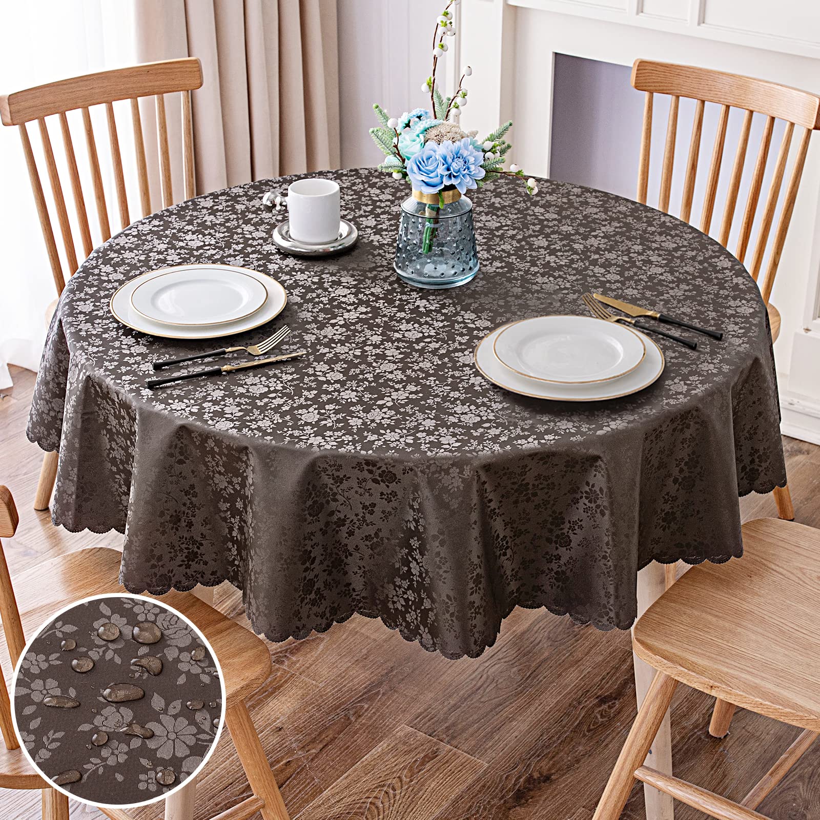 Smiry Rectangle Table Cloth, Waterproof Heavy Duty Vinyl Tablecloths, Wipeable Washable Table Cover for Kitchen and Dining Room (Beige, 60" X 84")