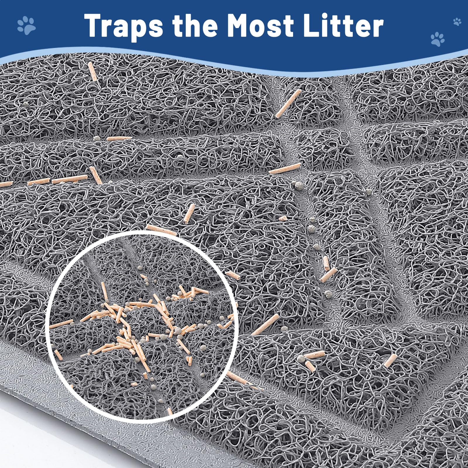 Smiry Cat Litter Box Mat 30x17, Non-Slip Water Resistant Litter Trapping Mat, Easy Clean Less Waste and Urine-Locking Cat Carpet for Indoor, Grey