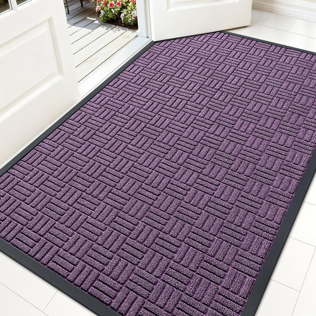 OLANLY Front Door Mat Outside Entrance 29.5x17, Absorbent, Heavy Duty Sturdy Natural Rubber Doormat Indoor Outdoor, Stain and Fade Resistant, Non-Slip Backing Low Profile Floor Mat for Entryway, Grey