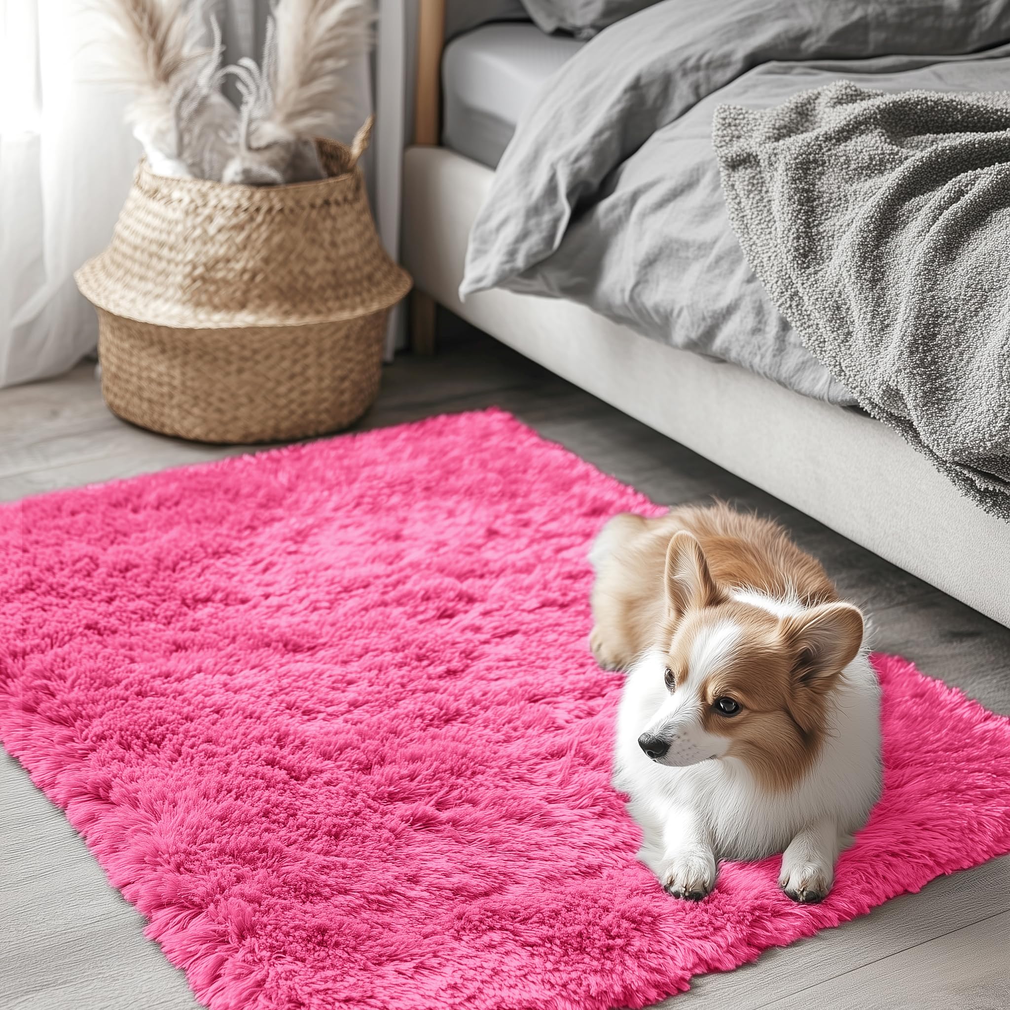 OLANLY Area Rugs for Living Room Bedroom, Machine Washable 4x5.9 ft Soft Fluffy Shaggy Bedside Rug, Indoor Floor Carpet for Kids Girls and Boys, Dorms, Nursery Rooms, Home Decor Aesthetic, Grey