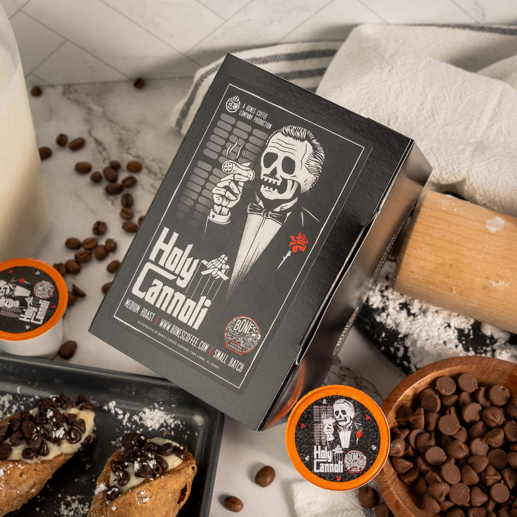 Bones Coffee Company Flavored Coffee Bones Cups Highland Grog Butterscotch Caramel | 12ct Single-Serve Coffee Pods Compatible with Keurig 1.0 & 2.0 Keurig Coffee Maker