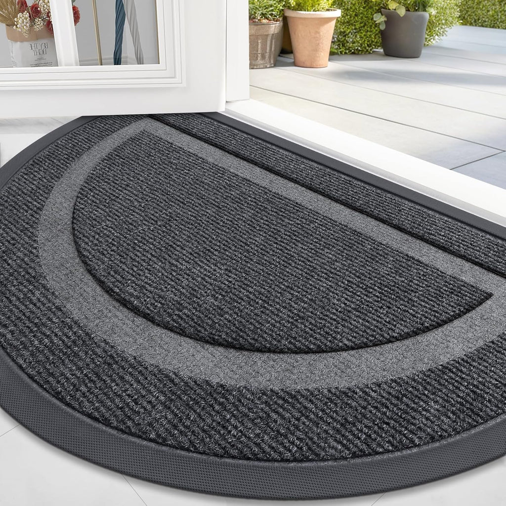 OLANLY Front Door Mat Indoor Outdoor Entrance, Waterproof All-Season, All-Weather Doormat, Sturdy Natural Rubber, Fade Resistant, Low Profile, Easy Clean Patio Porch Entryway Mat, 29.5x17, Black