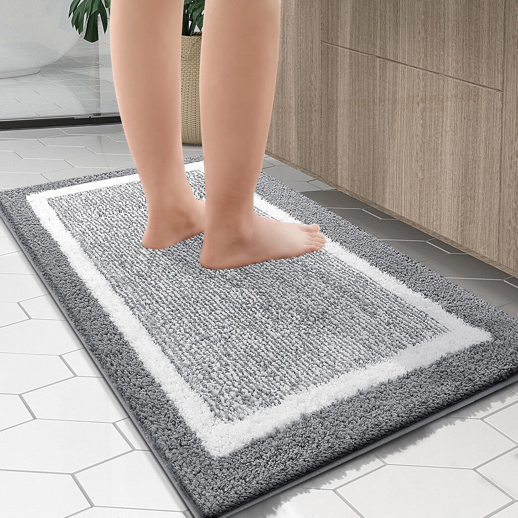 OLANLY Bathroom Rugs 24x16, Extra Soft and Absorbent Microfiber Bath Mat, Non-Slip, Machine Washable, Quick Dry Shaggy Bath Carpet, Suitable for Bathroom Floor, Tub, Shower (Small, Grey)