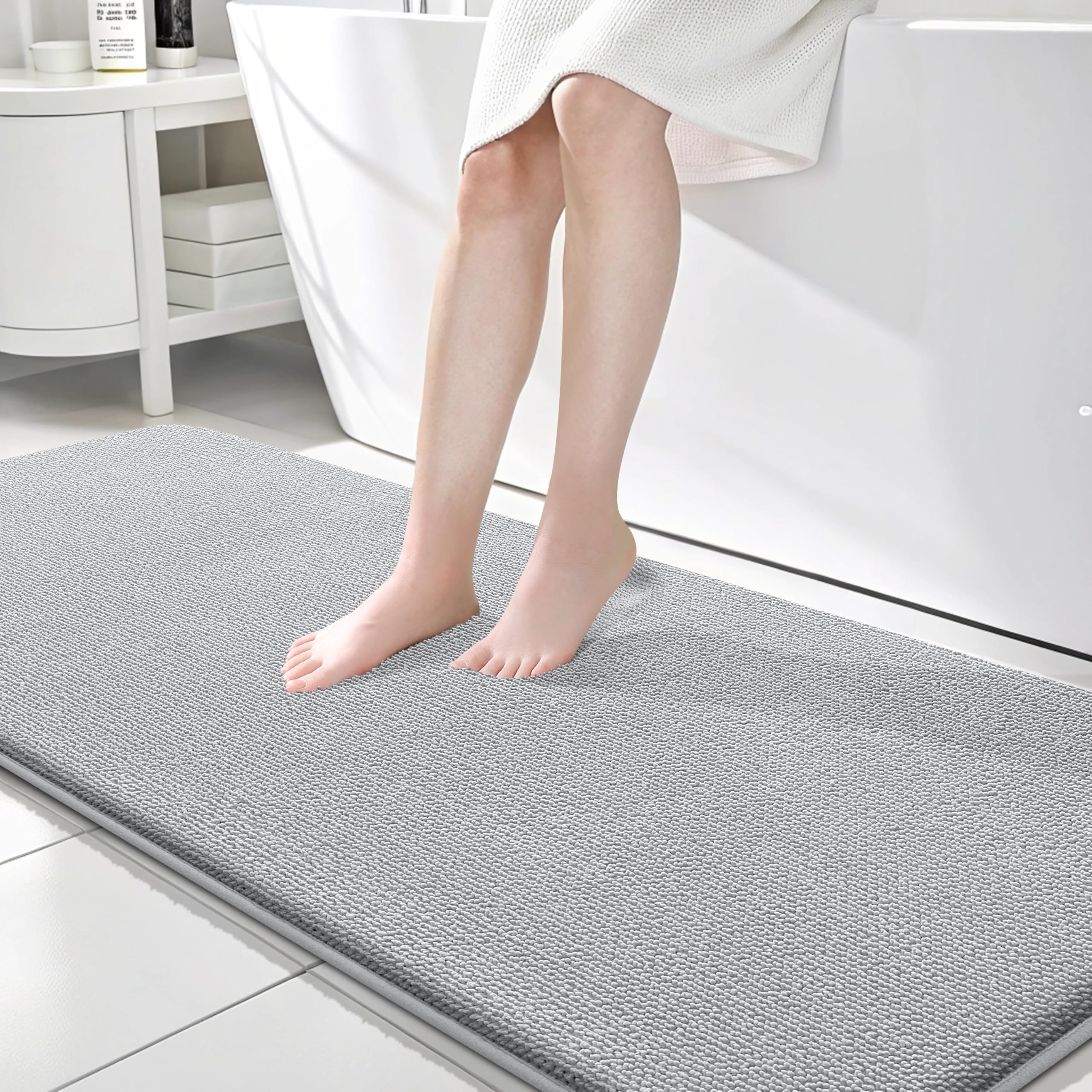 OLANLY Thick Memory Foam Bath Mat Rug 30x20, Extra Soft Absorbent Bathroom Rugs, Quick Dry Bath Mats, Non-Slip, Machine Washable Carpet for Bathroom, Tub and Shower, Home Decor Accessories, Grey