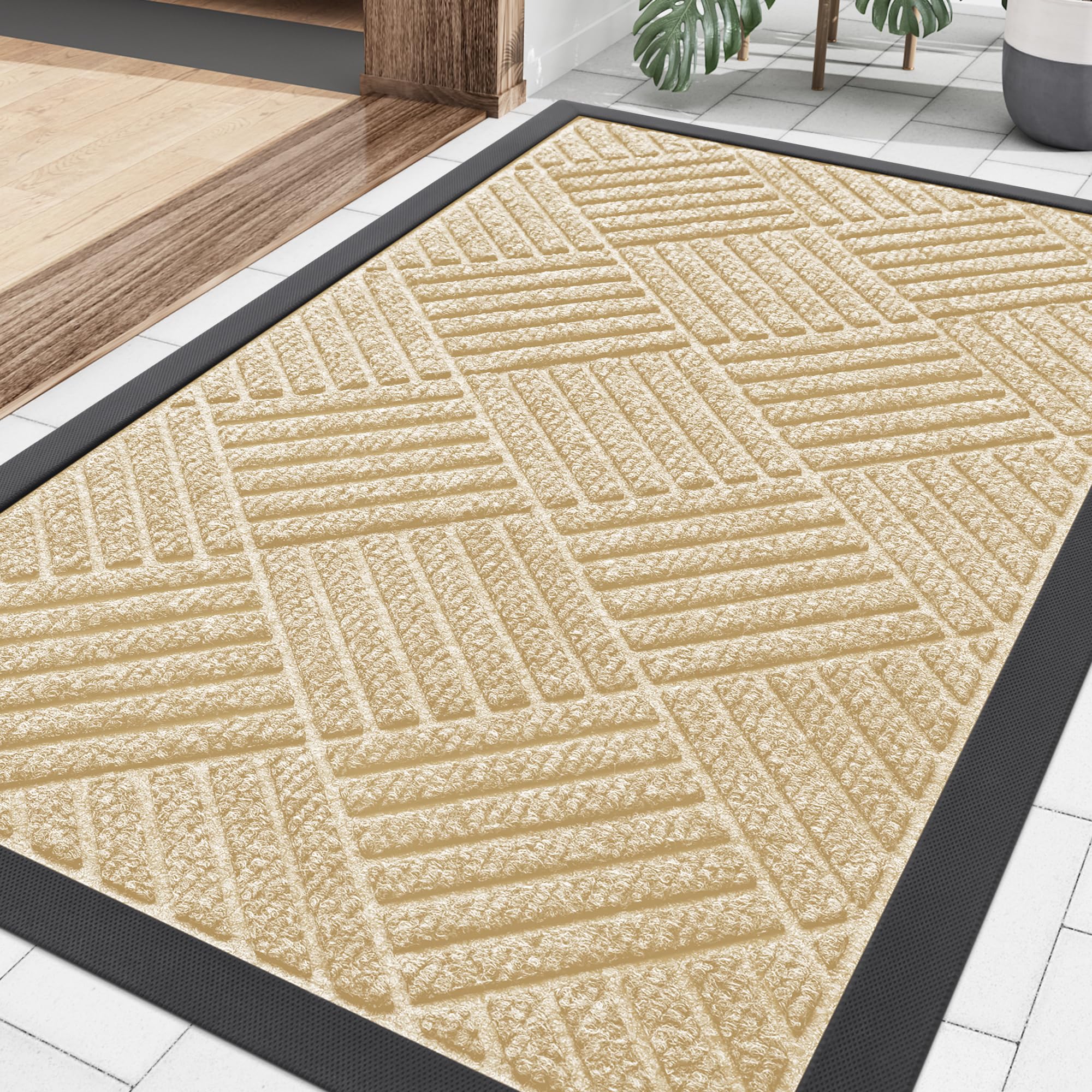 Smiry Front Door Mat Outside Entrance, Heavy Duty Outdoor Indoor Natural Rubber Doormat, Non Slip, Trap Dirt and Moisture, Easy Clean, Low Profile Patio Porch Entryway Mat, 29.5x17, Grey