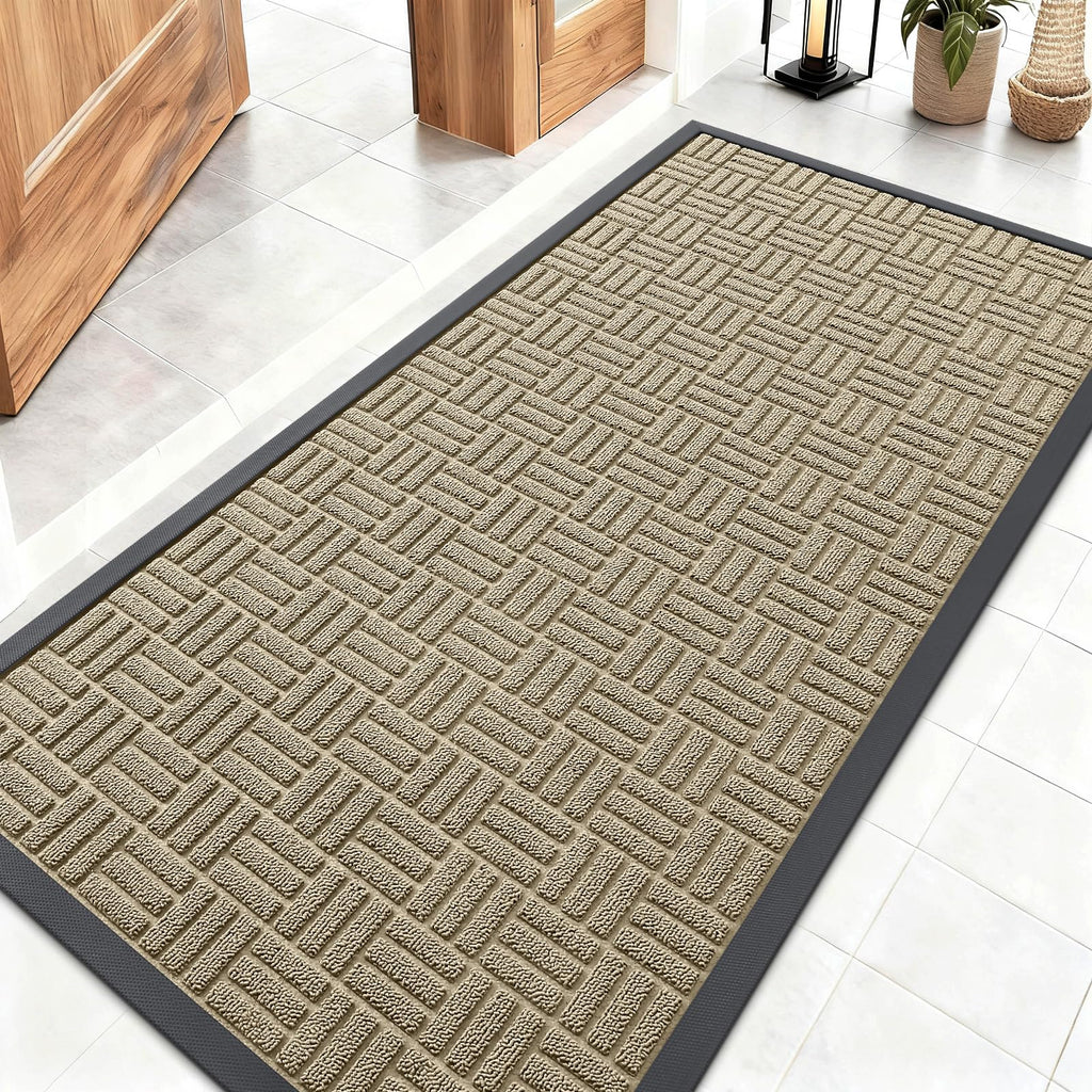 OLANLY Front Door Mat Outside Entrance 29.5x17, Absorbent, Heavy Duty Sturdy Natural Rubber Doormat Indoor Outdoor, Stain and Fade Resistant, Non-Slip Backing Low Profile Floor Mat for Entryway, Grey