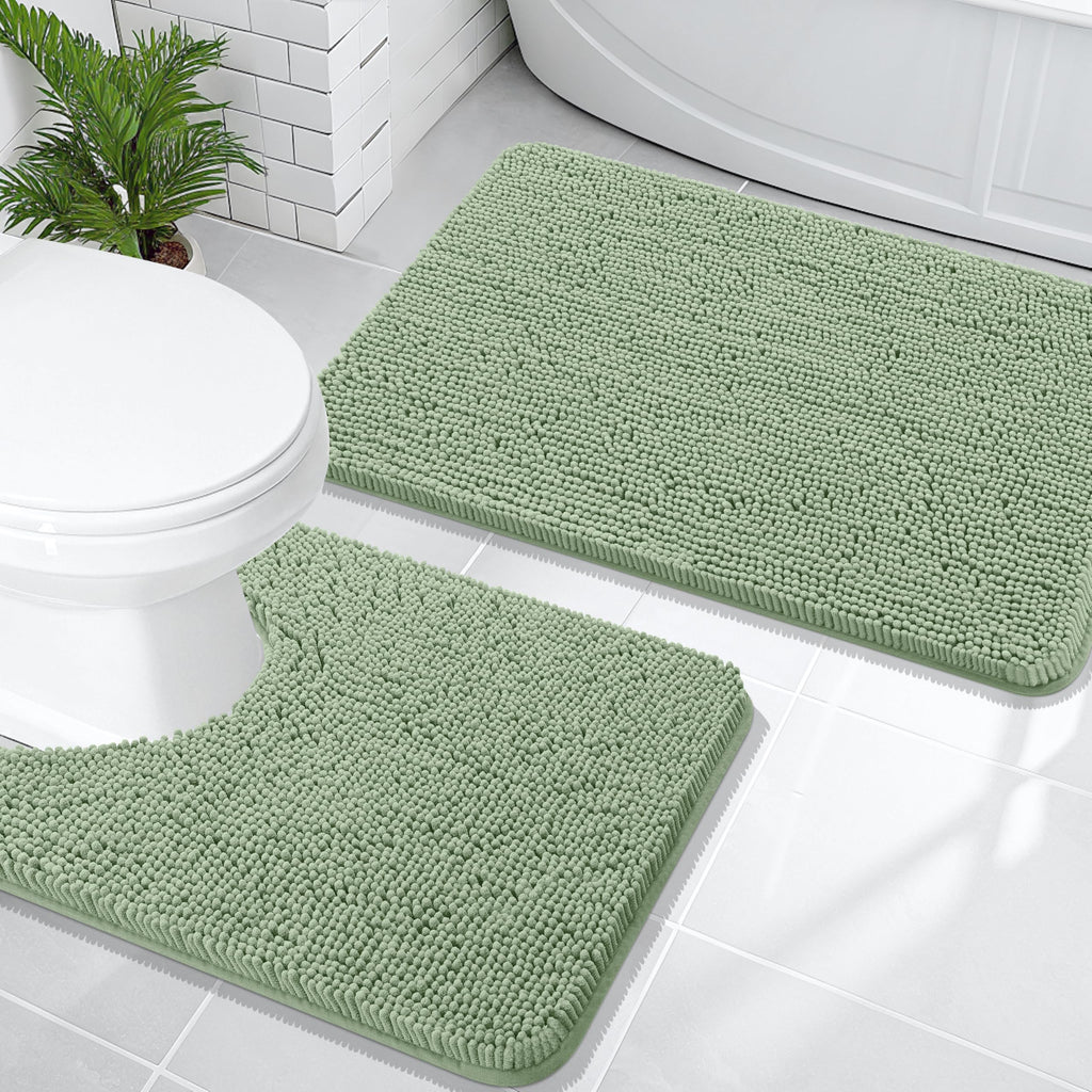 OLANLY Bathroom Rugs Sets 2 Piece, Soft Absorbent Chenille Bath Mats and U-Shaped Contour Toilet Mat Area Rug Set, Machine Washable Bath Carpet, Home Decor Accessories(30"x20"+24"x20", Grey)