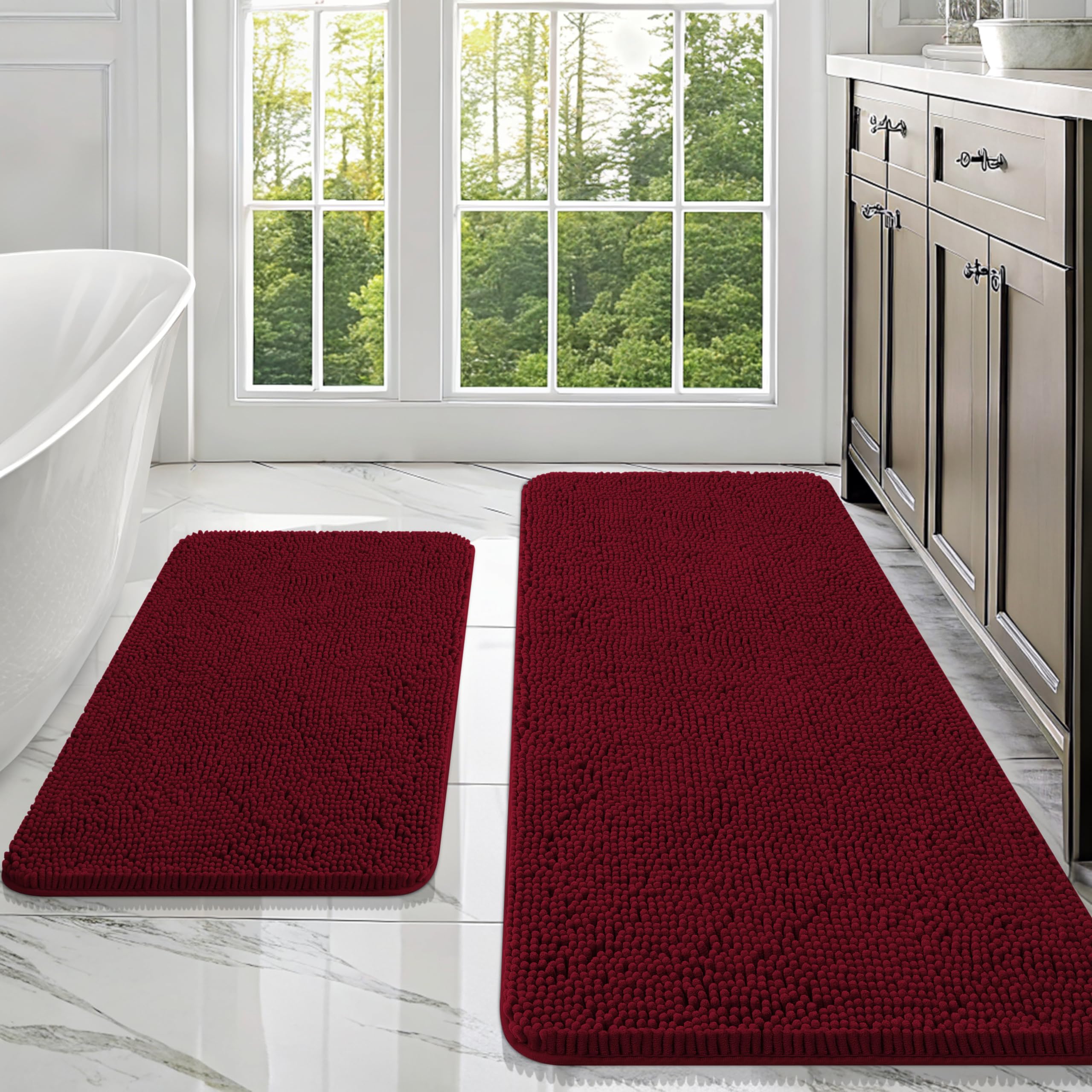 OLANLY Bathroom Rugs Sets 2 Piece, Soft Absorbent Chenille Bath Mats and U-Shaped Contour Toilet Mat Area Rug Set, Machine Washable Bath Carpet, Home Decor Accessories(30"x20"+24"x20", Grey)