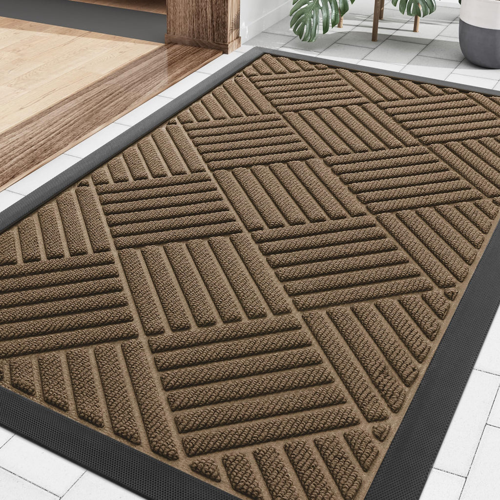 Smiry Front Door Mat Outside Entrance, Heavy Duty Outdoor Indoor Natural Rubber Doormat, Non Slip, Trap Dirt and Moisture, Easy Clean, Low Profile Patio Porch Entryway Mat, 29.5x17, Grey