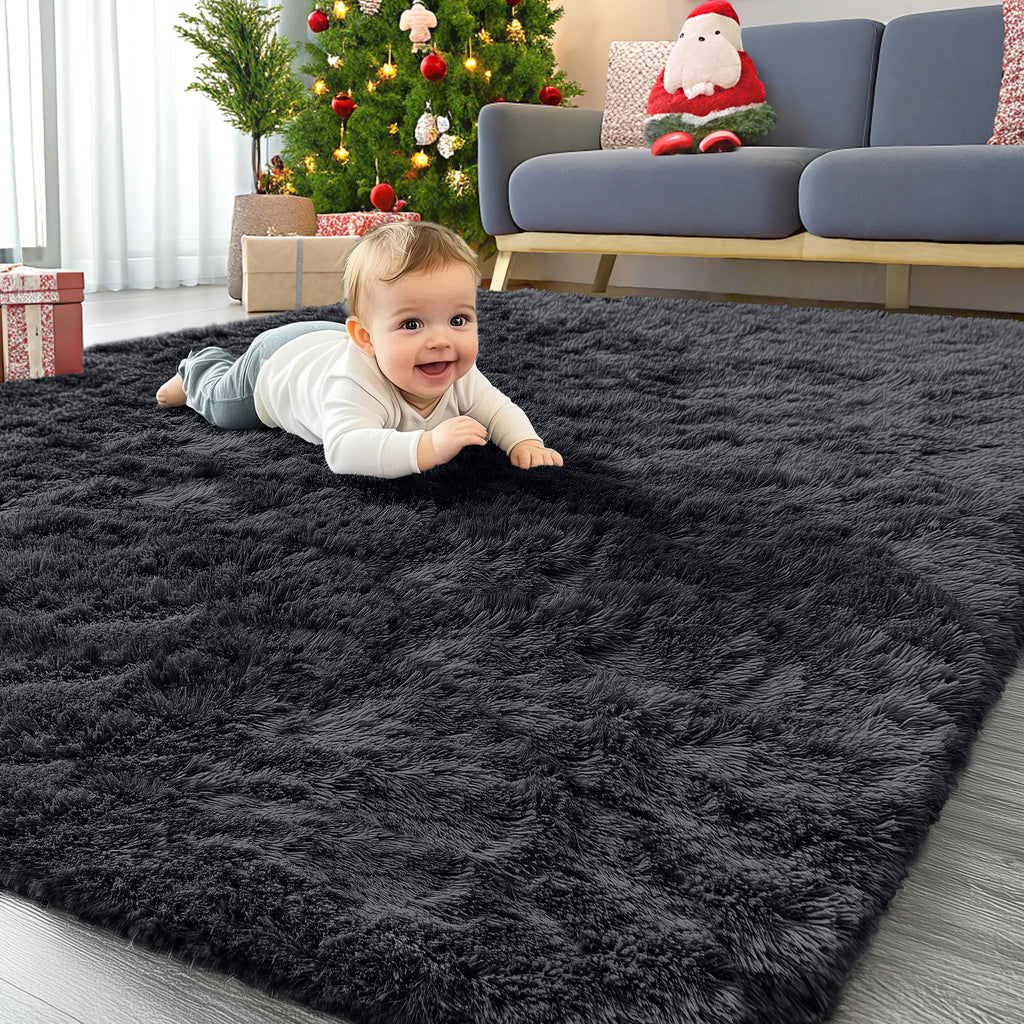 OLANLY Area Rugs for Living Room Bedroom, Machine Washable 4x5.9 ft Soft Fluffy Shaggy Bedside Rug, Indoor Floor Carpet for Kids Girls and Boys, Dorms, Nursery Rooms, Home Decor Aesthetic, Grey