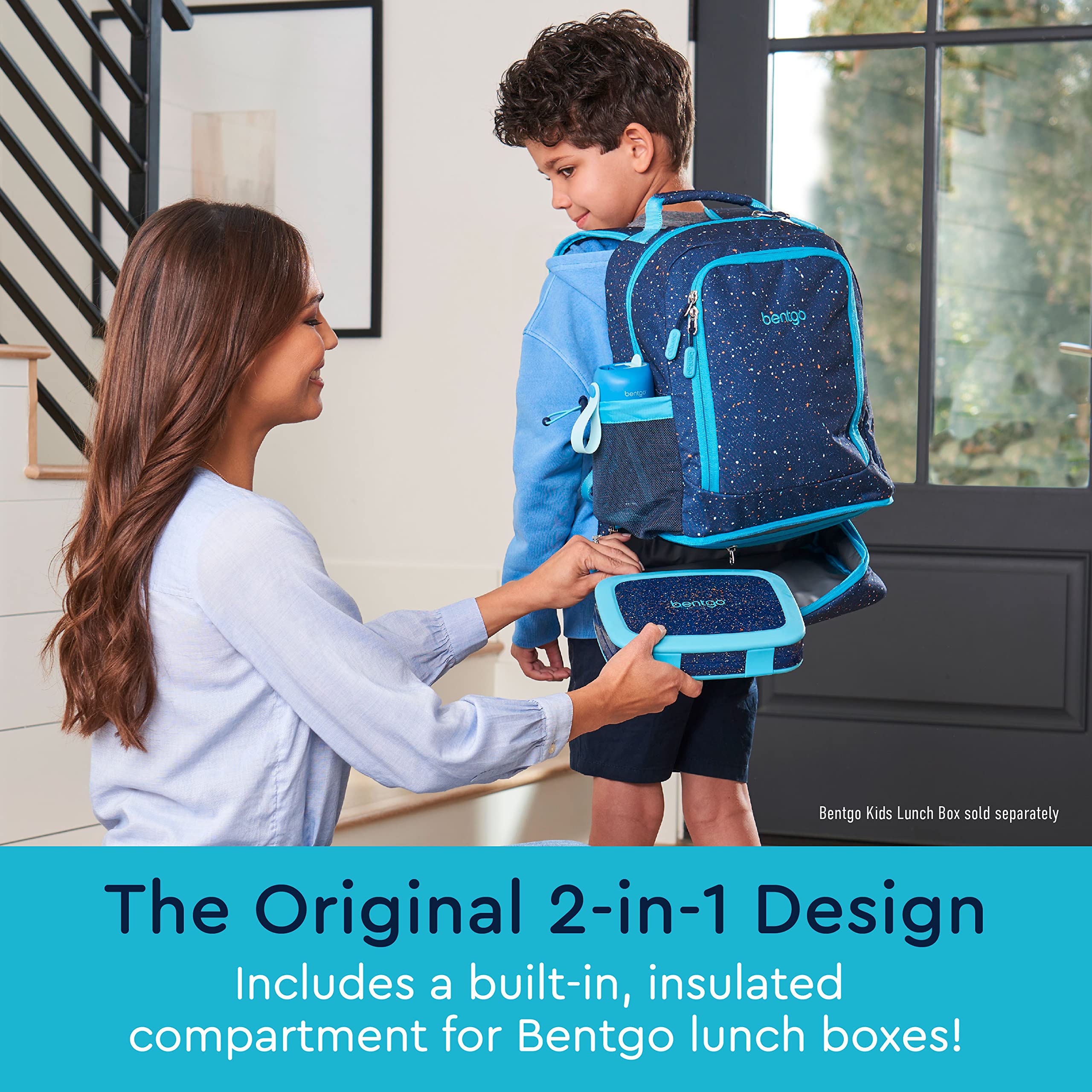 Bentgo Kids 2-in-1 Backpack & Insulated Lunch Bag - Durable 16” Backpack & Lunch Container in Unique Prints for School & Travel - Water Resistant, Padded & Large Compartments (Dinosaur)