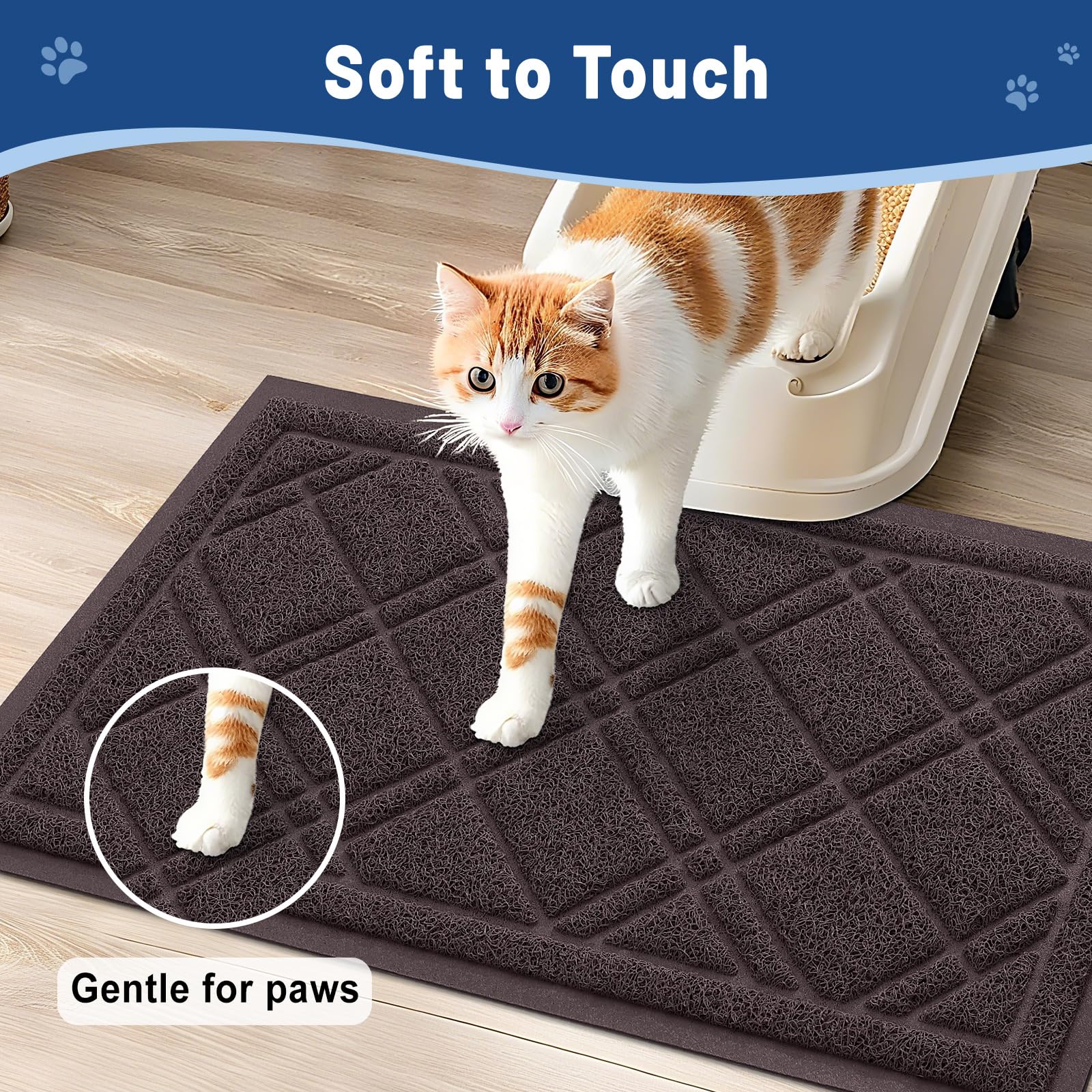 Smiry Cat Litter Box Mat 30x17, Non-Slip Water Resistant Litter Trapping Mat, Easy Clean Less Waste and Urine-Locking Cat Carpet for Indoor, Grey