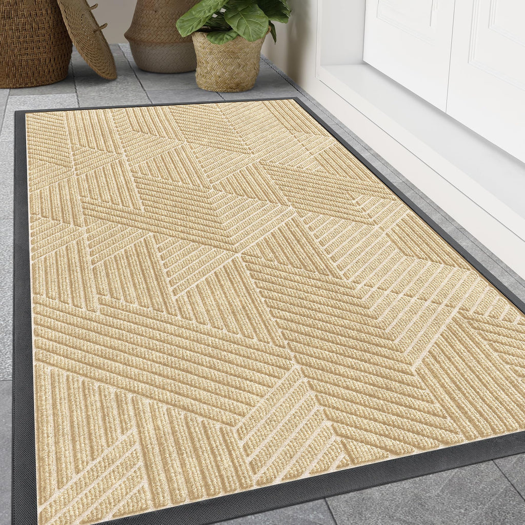 Smiry Front Door Mat Outside Entrance, Heavy Duty Sturdy Natural Rubber Doormat, Trap Dirt and Moisture, Easy Clean Low Profile Mats for Indoor Outdoor Entry, Irregular Triangle (29.5x17, Black)
