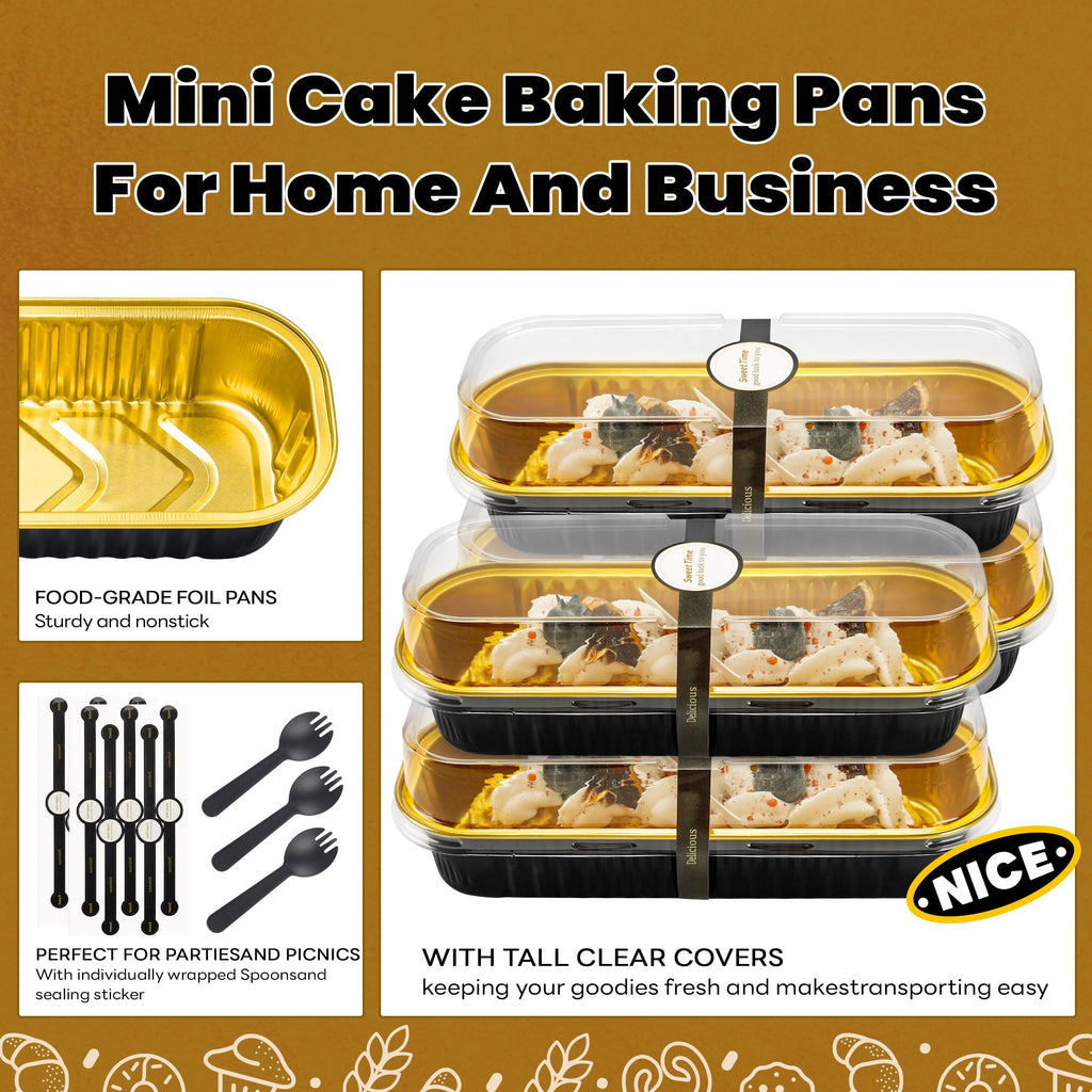 Mini Loaf Pans with Lids and Spoons Rectangular Aluminum Foil Baking Pans Mini Cheesecake Containers 6.8oz(60 Pack, Pink)