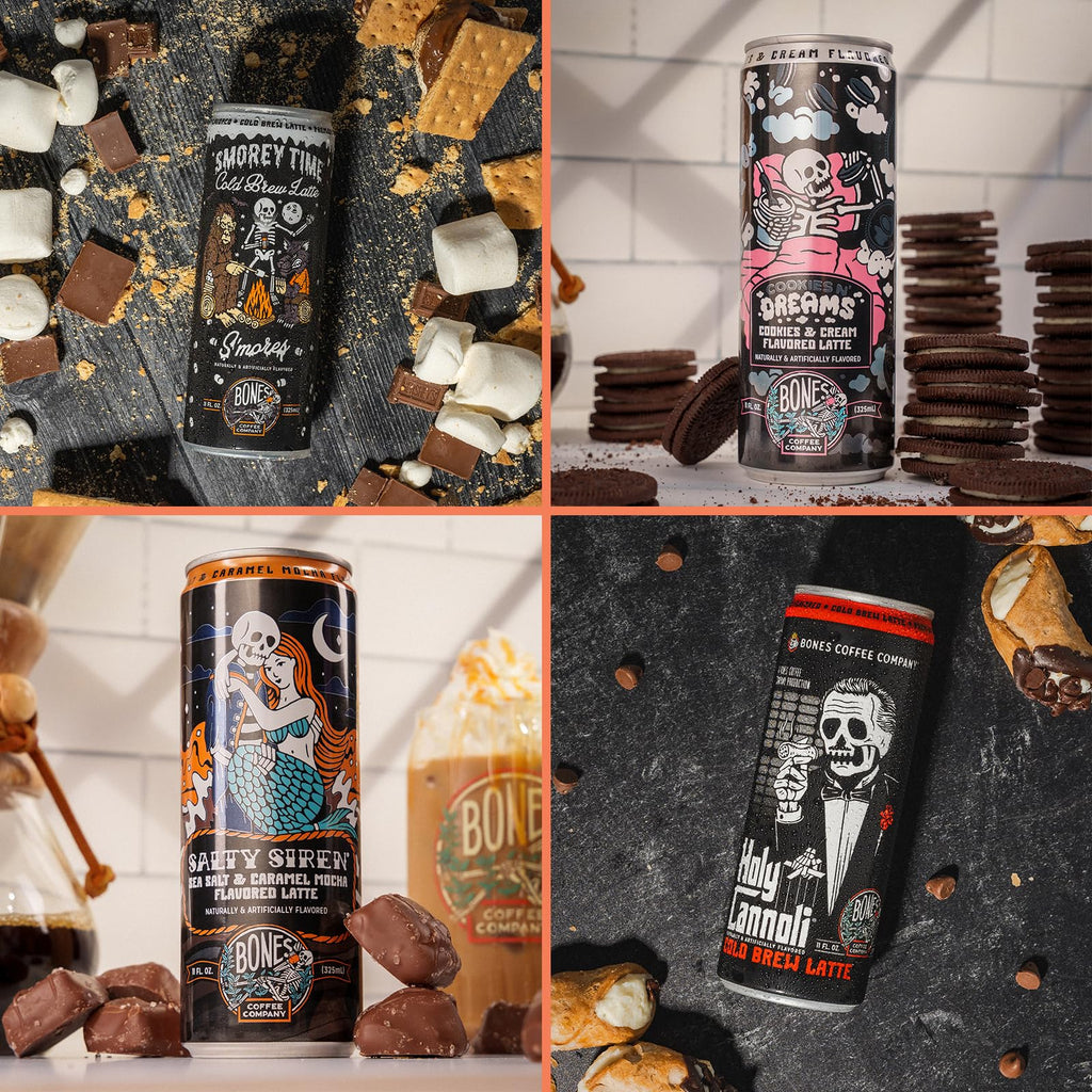 Bones Coffee Company S'mores Iced Coffee Latte - S'mores Flavored Canned Coffee Drink - 12 Pack Cans - 11 Oz Each