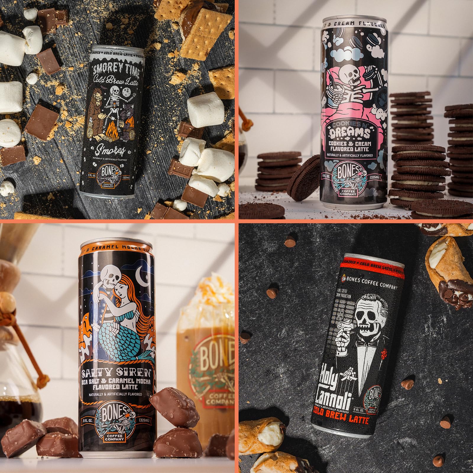 Bones Coffee Company S'mores Iced Coffee Latte - S'mores Flavored Canned Coffee Drink - 12 Pack Cans - 11 Oz Each