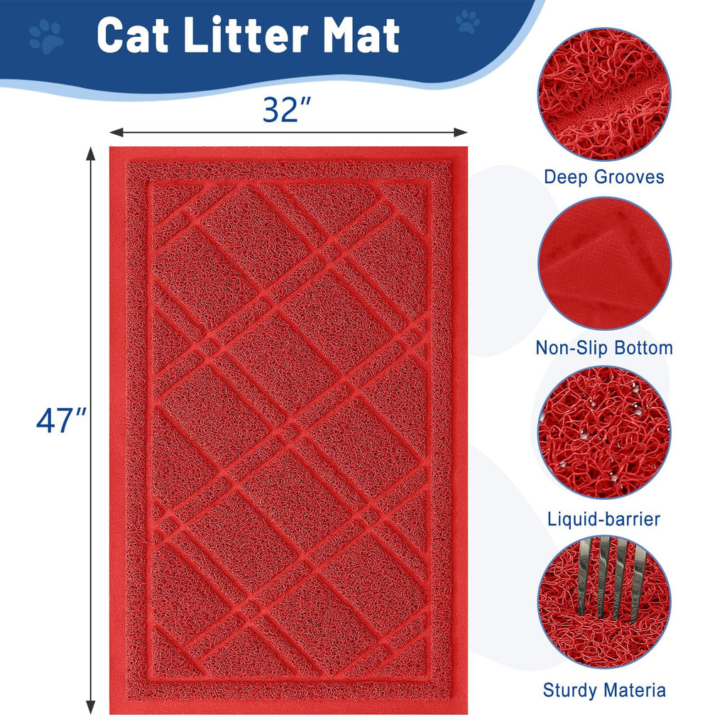 Smiry Cat Litter Box Mat 30x17, Non-Slip Water Resistant Litter Trapping Mat, Easy Clean Less Waste and Urine-Locking Cat Carpet for Indoor, Grey