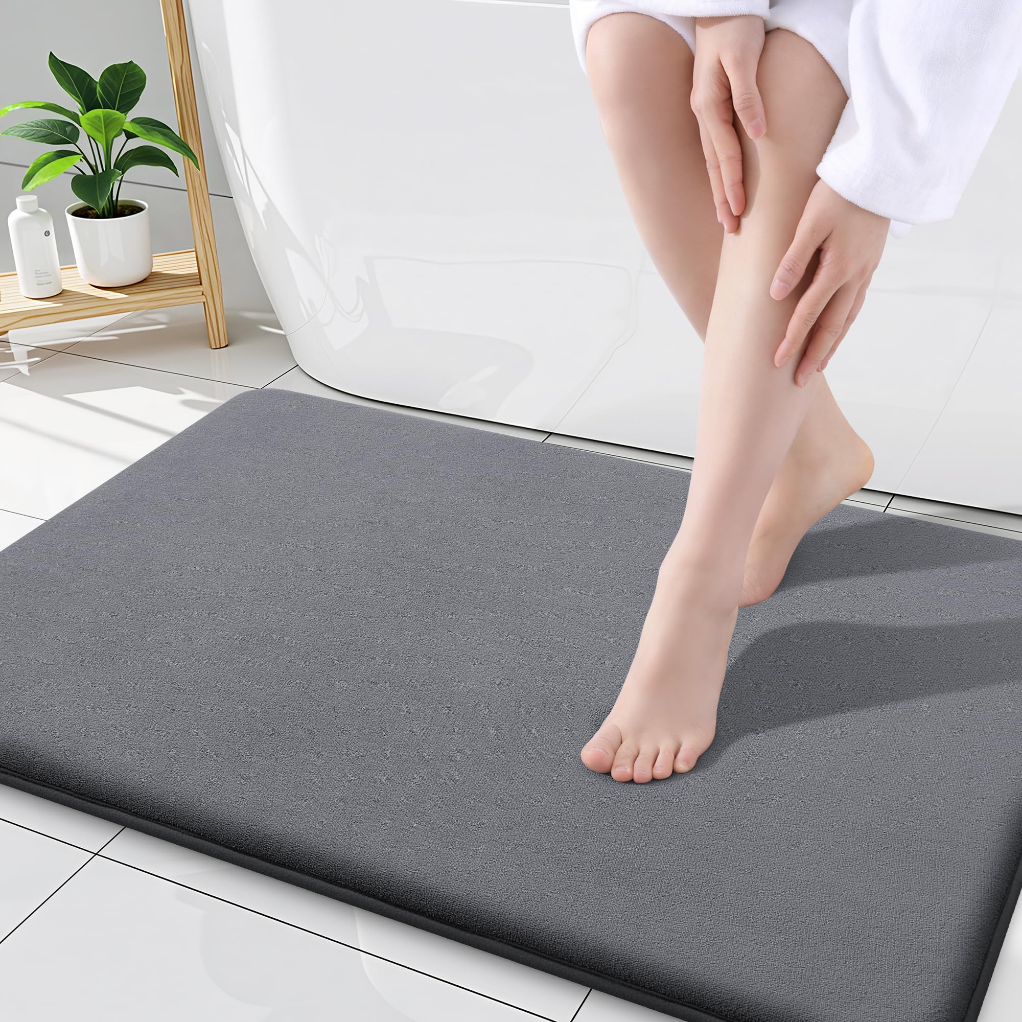 Smiry Memory Foam Bath Mat 30x20, Extra Soft and Absorbent Bathroom Mats, Non Slip Washable Carpet for Floor, Shower and Tub, Black