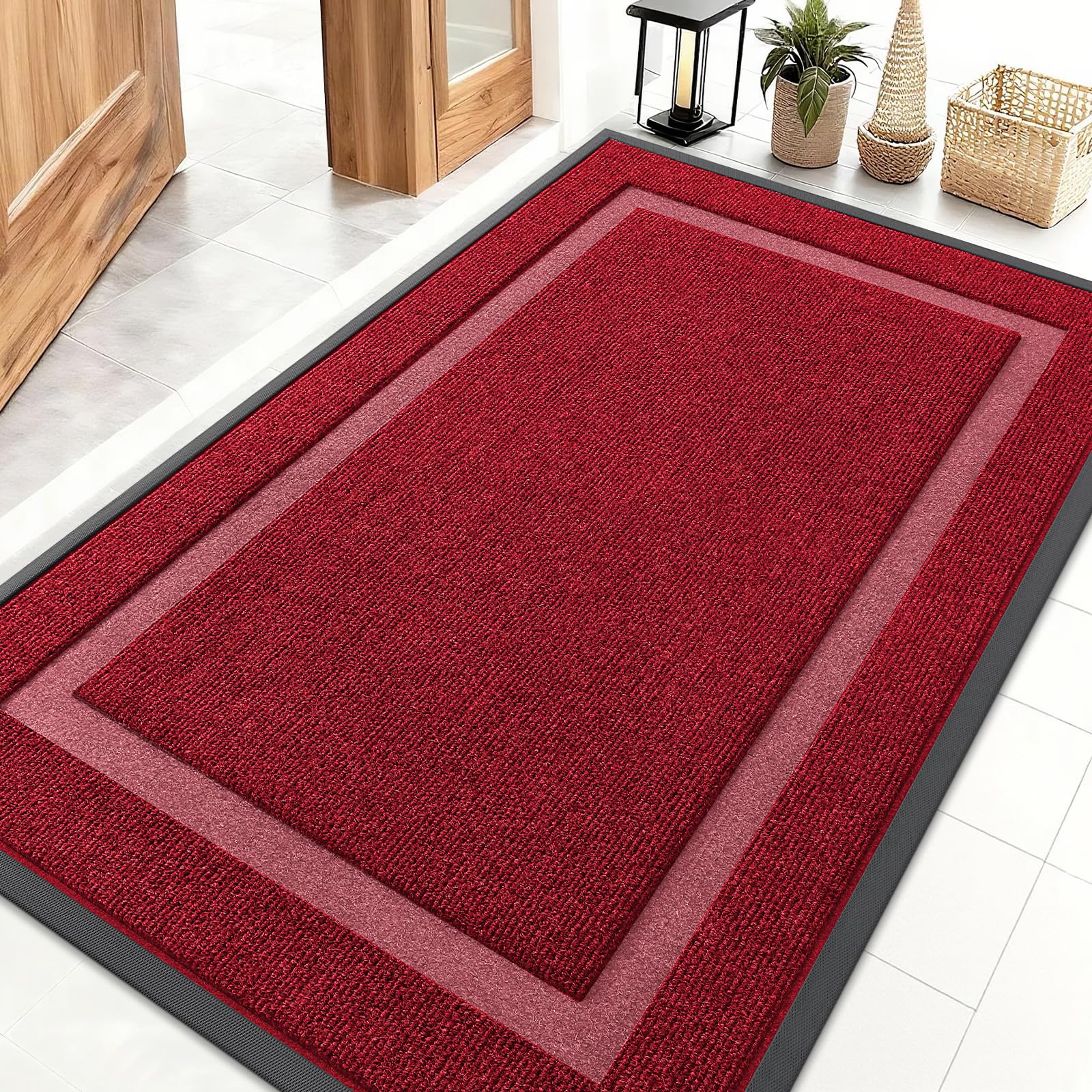 OLANLY Front Door Mat Indoor Outdoor Entrance, Waterproof All-Season, All-Weather Doormat, Sturdy Natural Rubber, Fade Resistant, Low Profile, Easy Clean Patio Porch Entryway Mat, 29.5x17, Black