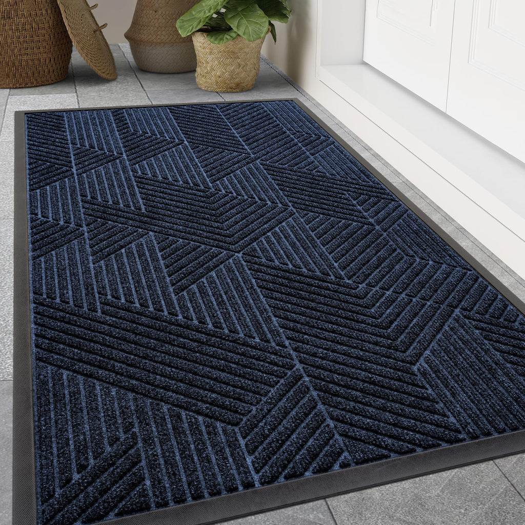 Smiry Front Door Mat Outside Entrance, Heavy Duty Sturdy Natural Rubber Doormat, Trap Dirt and Moisture, Easy Clean Low Profile Mats for Indoor Outdoor Entry, Irregular Triangle (29.5x17, Black)