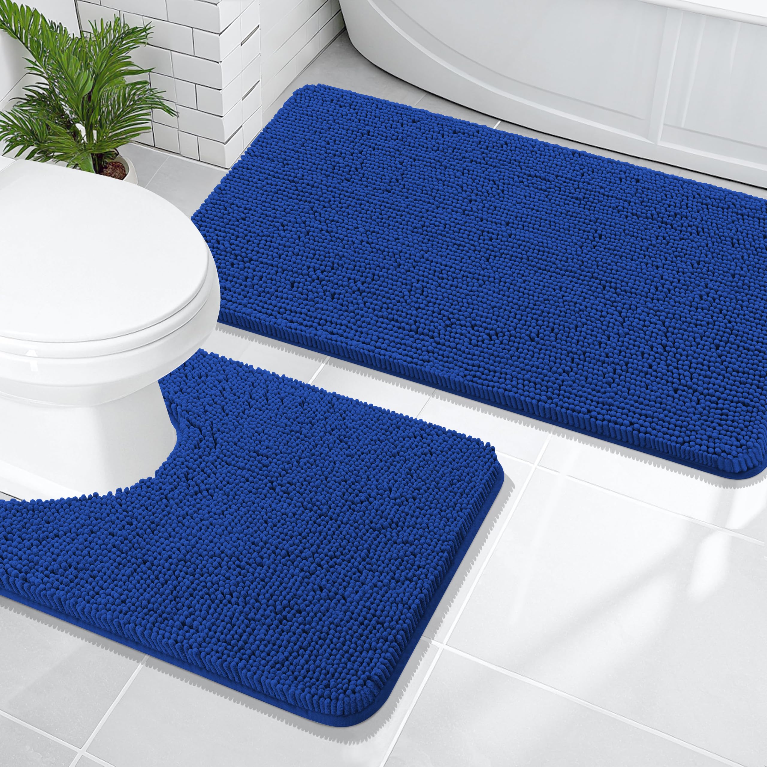 OLANLY Bathroom Rugs Sets 2 Piece, Soft Absorbent Chenille Bath Mats and U-Shaped Contour Toilet Mat Area Rug Set, Machine Washable Bath Carpet, Home Decor Accessories(30"x20"+24"x20", Grey)