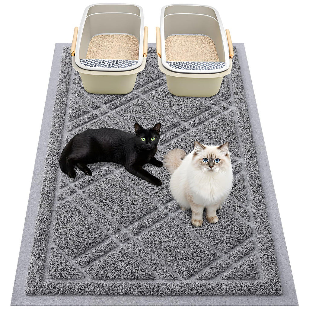 Smiry Cat Litter Box Mat 30x17, Non-Slip Water Resistant Litter Trapping Mat, Easy Clean Less Waste and Urine-Locking Cat Carpet for Indoor, Grey