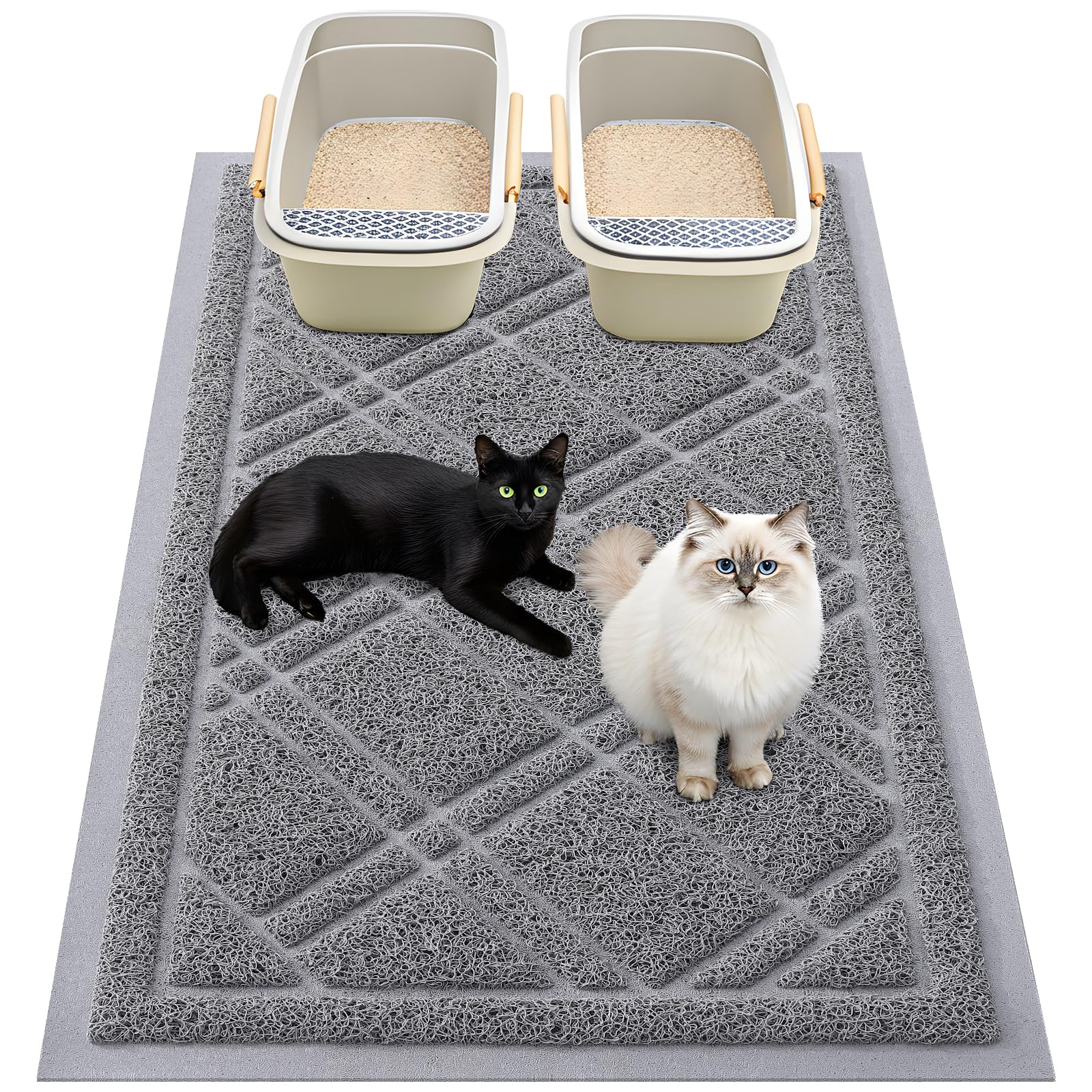 Smiry Cat Litter Box Mat 30x17, Non-Slip Water Resistant Litter Trapping Mat, Easy Clean Less Waste and Urine-Locking Cat Carpet for Indoor, Grey