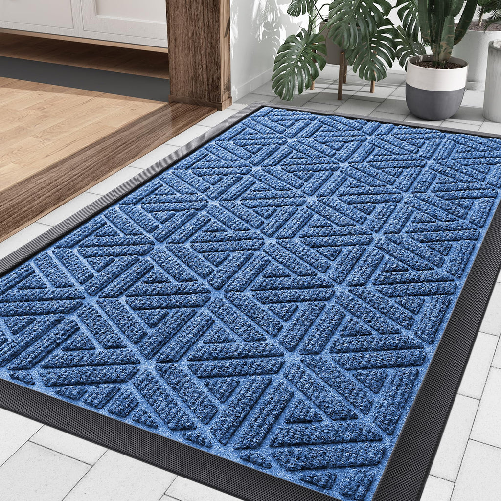 Smiry Front Door Mat Outside Entrance, Heavy Duty Sturdy Natural Rubber Doormat, Trap Dirt and Moisture, Easy Clean Low Profile Mats for Indoor Outdoor Entry, Irregular Triangle (29.5x17, Black)