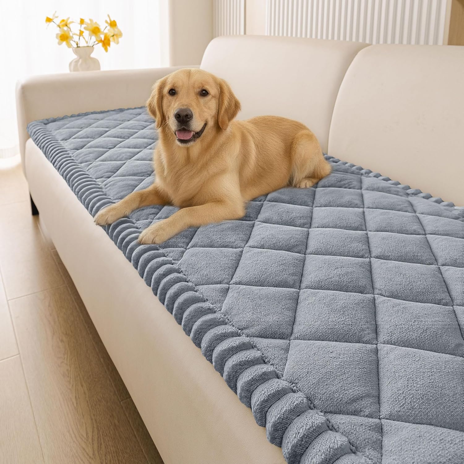Smiry Fuzzy Couch Cover for Dogs, Non Slip Washable Pet Sofa Cover, Scratch Proof Hair Resistant Plush Sofa Slipcover, Pet Friendly Couch Cushion Protector for Cat, Grey, 27.6" x 59"